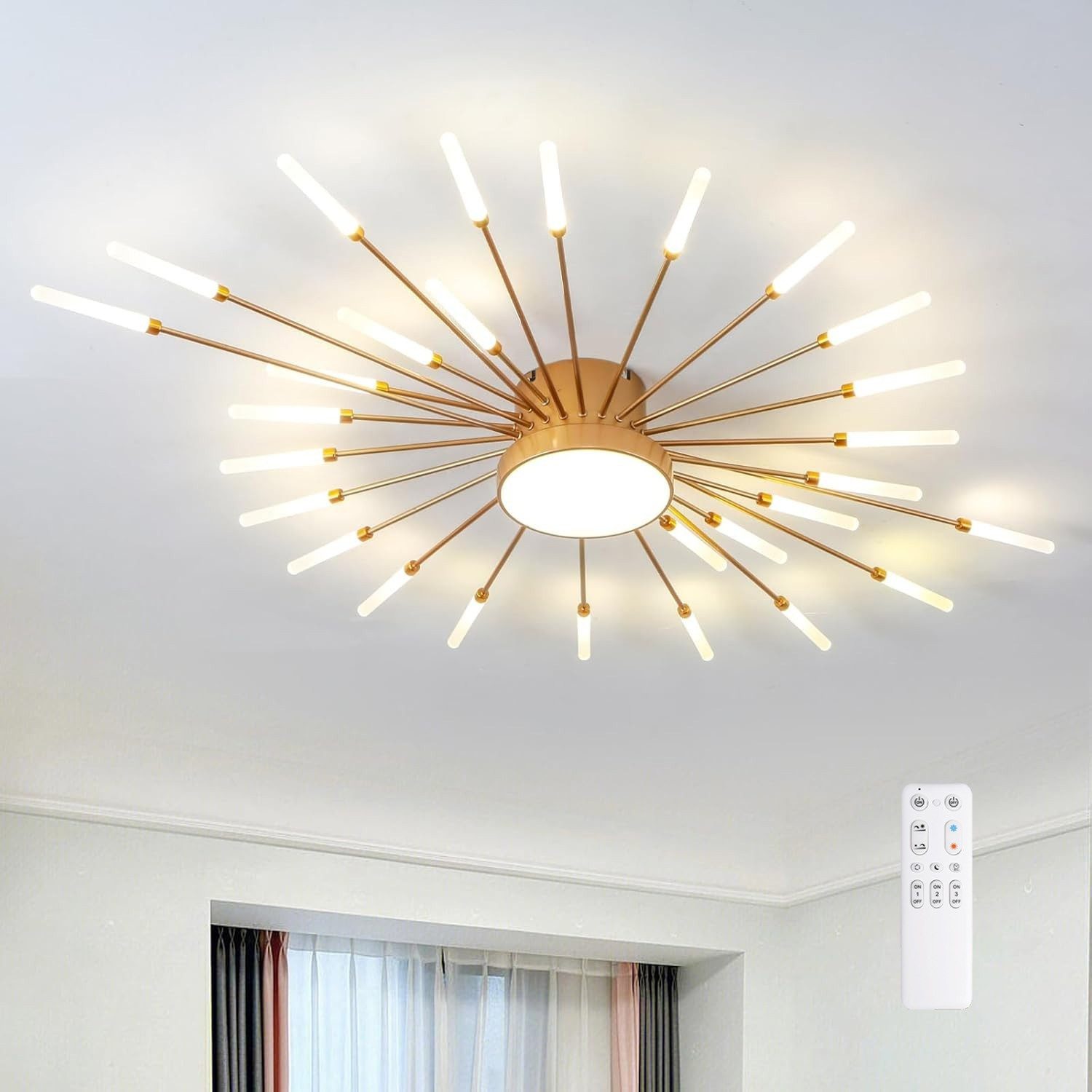 RRBEST Deckenleuchte Modern Deckenleuchte mit Fernsteuerung, LED Deckenleuchte Dimmbar, Wohnzimmerlampe, Schlafzimmerlampe. golden – Bild 2 von 4