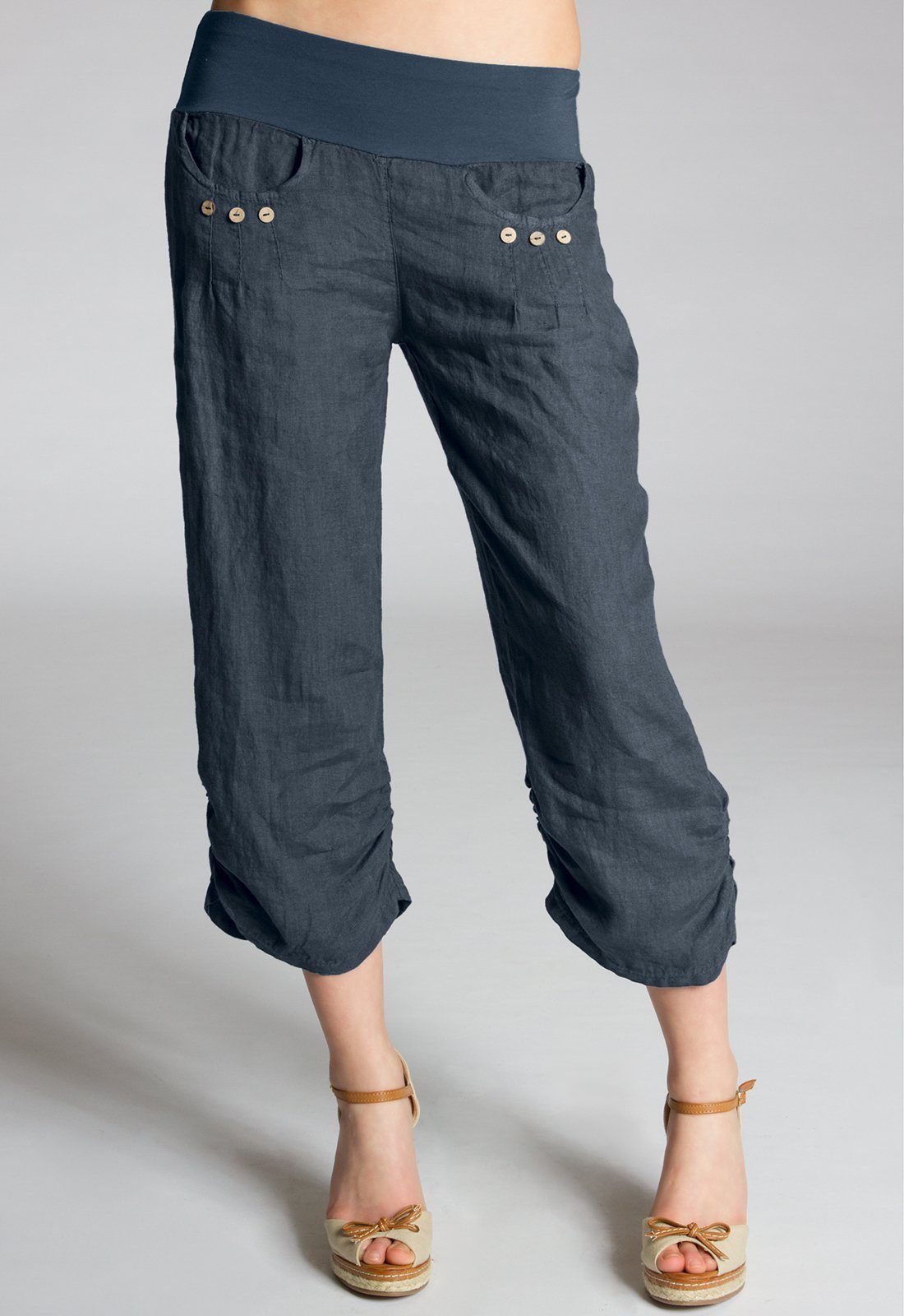 Caspar Leinenhose KHS017 Damen 3/4 Hose aus robustem Leinen mit breitem Stretch Bund - Made in Italy