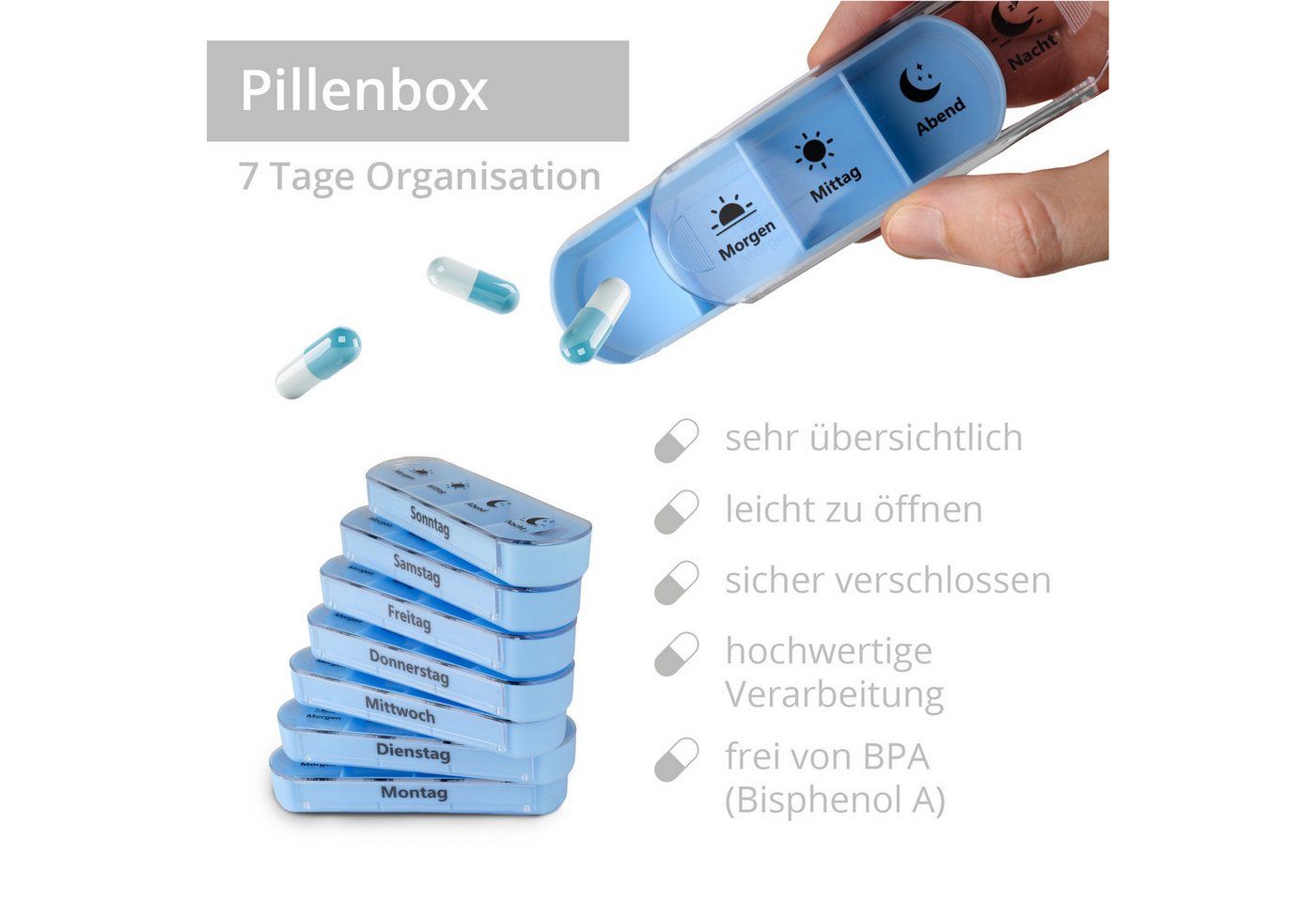 Thumbnail - Smart-Planet Pillendose Pillendose 7 Tage Tabletten Box mit 4 Fächer Mo-So