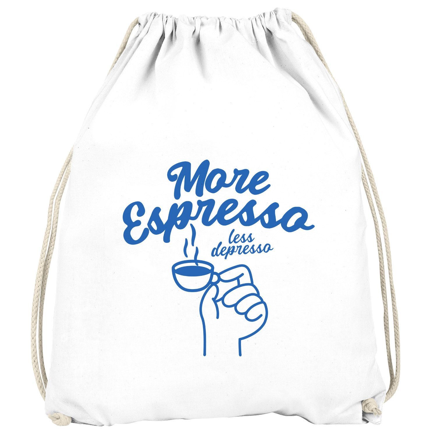 Turnbeutel Turnbeutel mit Spruch – More Espresso less Depresso – witziger Gymbag
