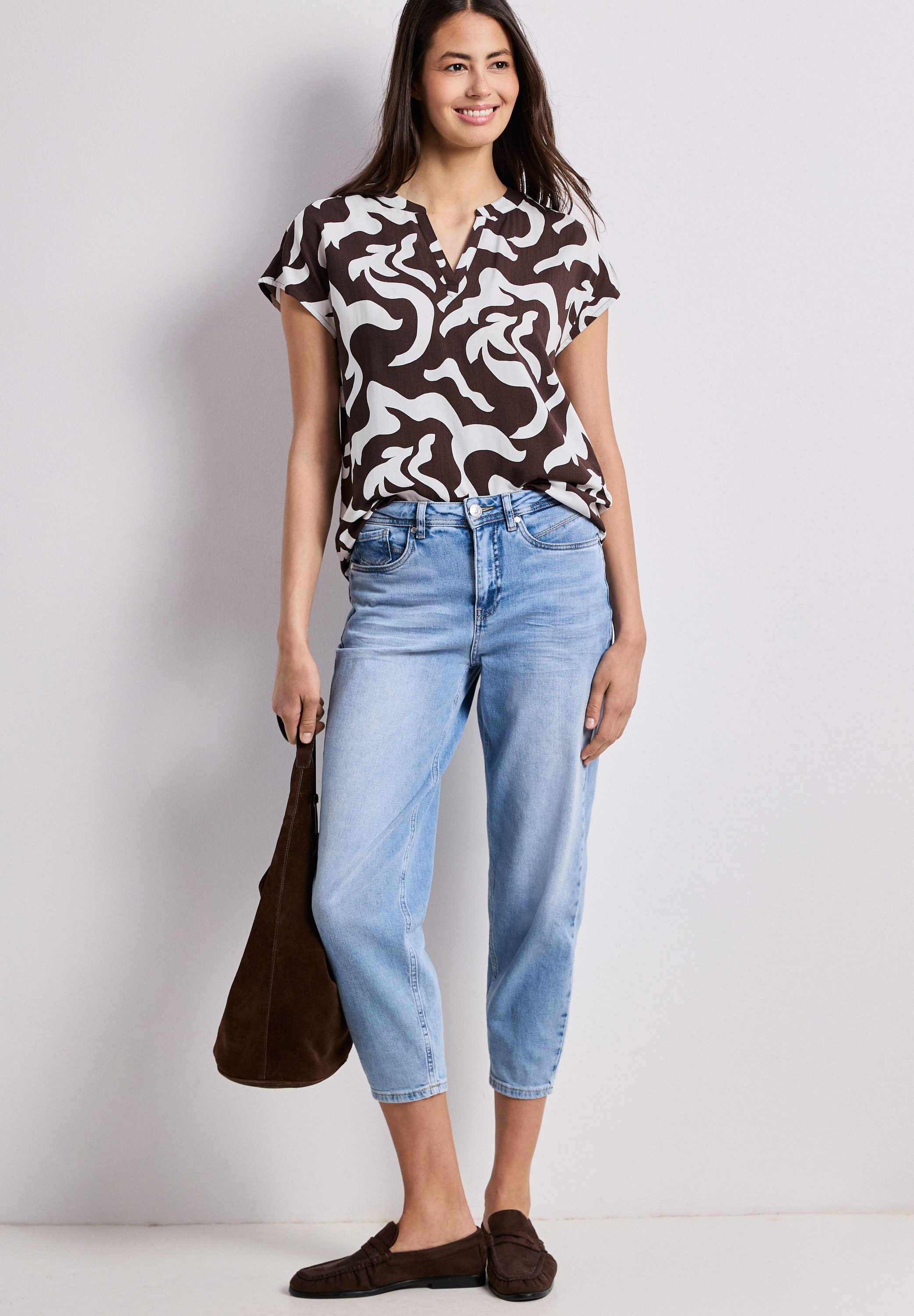 STREET ONE Shirtbluse mit geschlitztem Rundhalsausschnitt