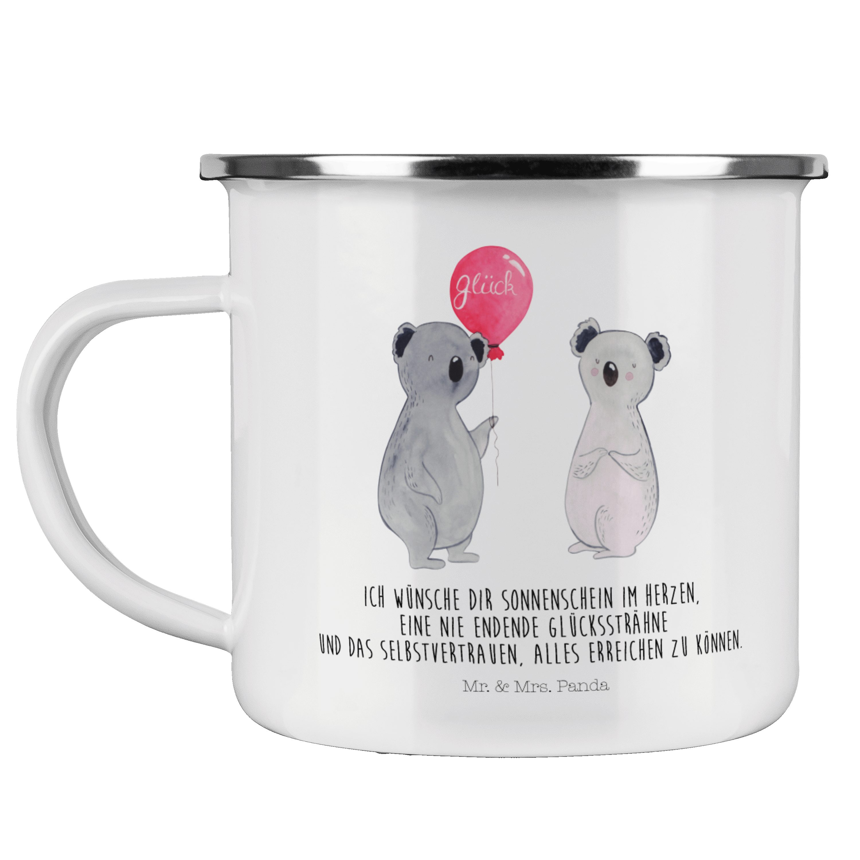 Mr. & Mrs. Panda Becher Koala Luftballon - Weiß - Geschenk, Trinkbecher, Koalabär, Blechtasse, Emaille