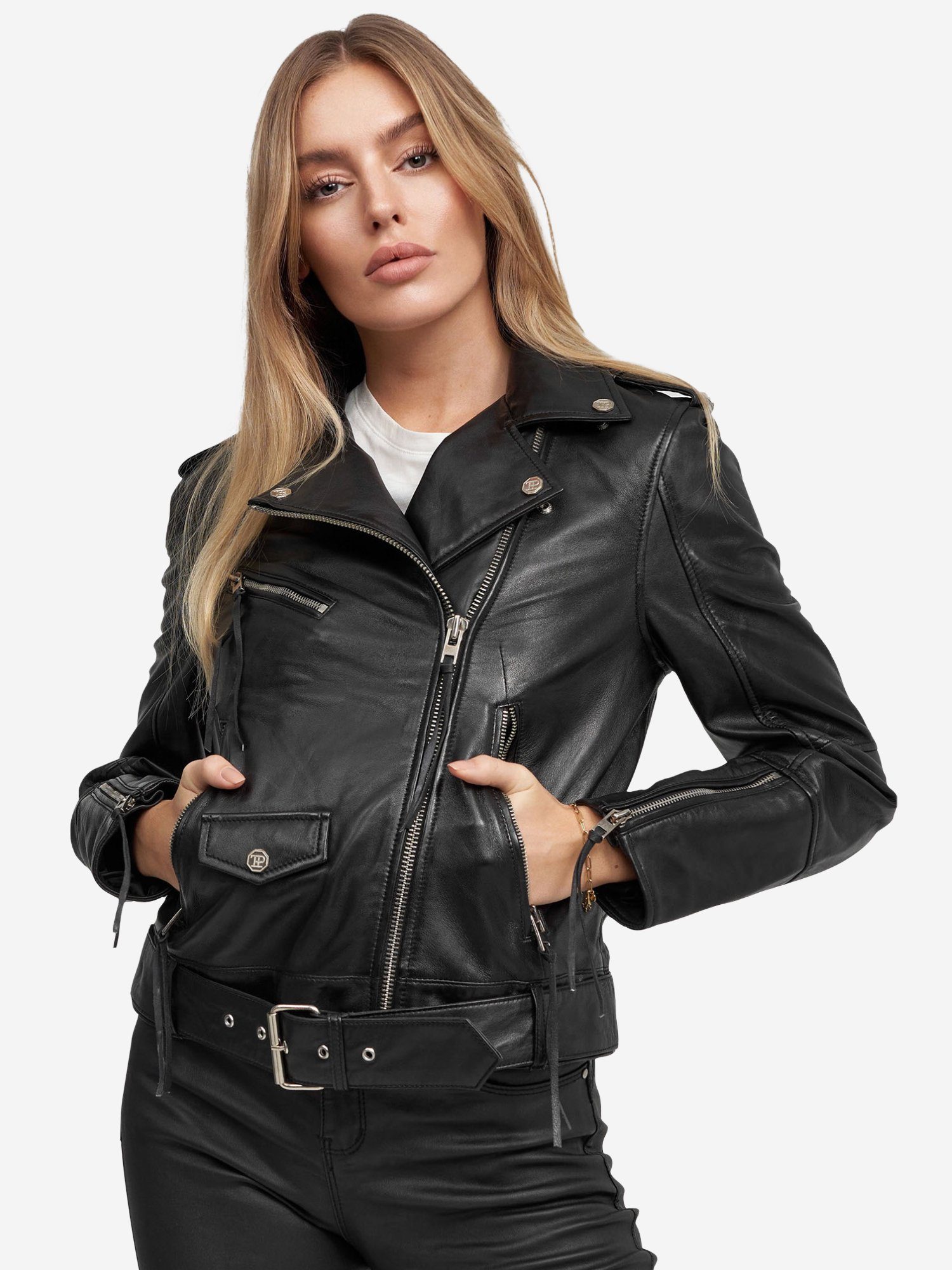 trueprodigy Lederjacke Milena Bikerjacke Reißverschlussdetails mit