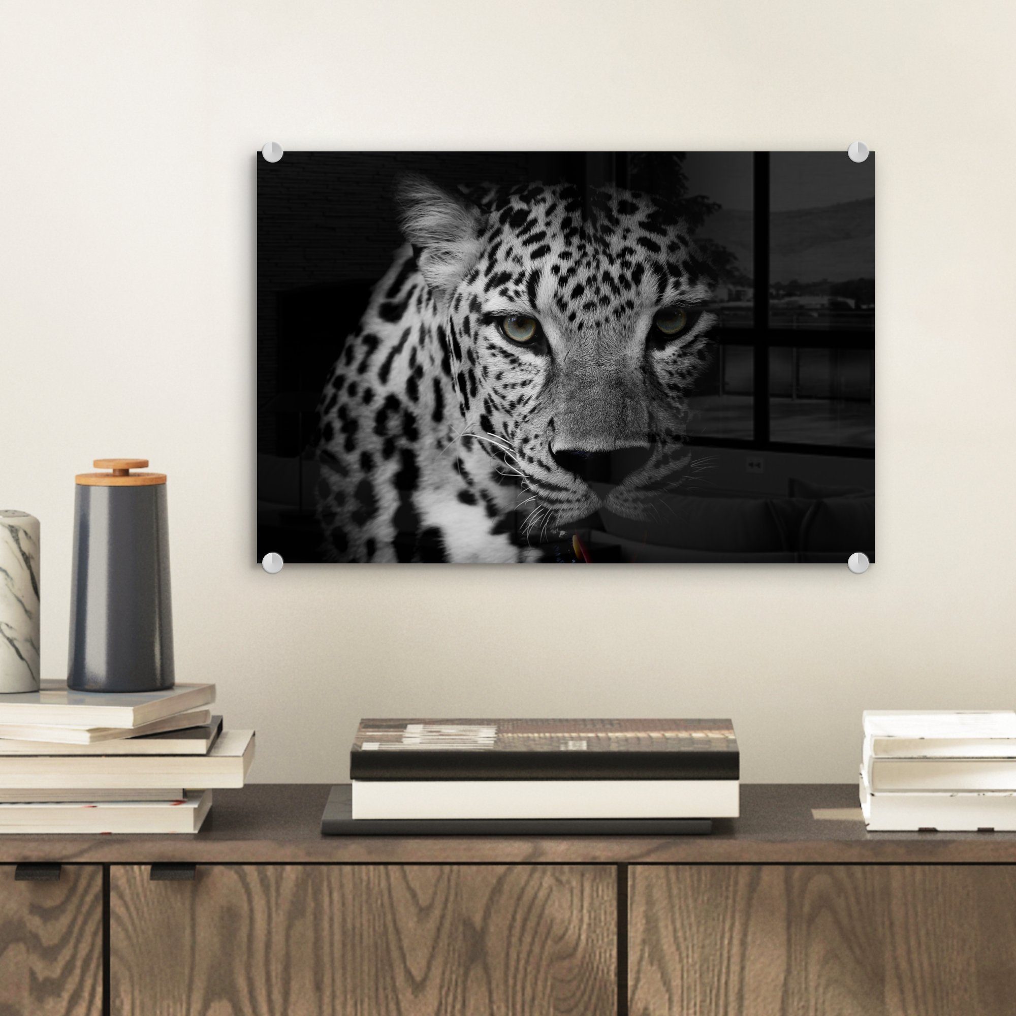 MuchoWow Acrylglasbild Tiere - Schwarz - Weiß - Panther - Porträt, Inkl. Au günstig online kaufen
