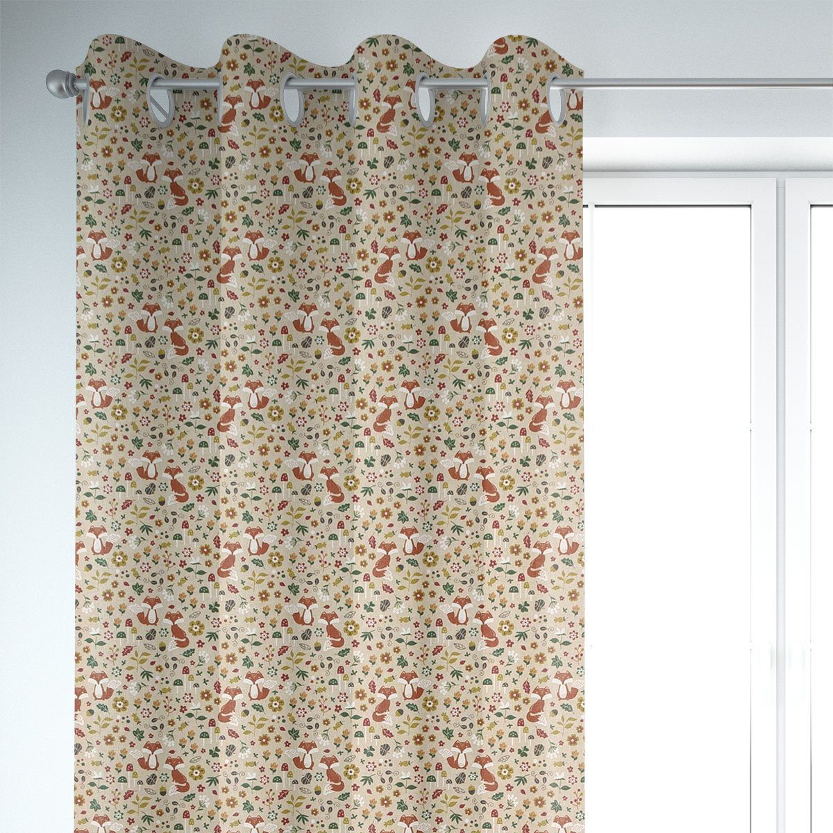 SCHÖNER LEBEN. Vorhang Vorhang Woodland Füchse natur 245cm o. Wunschlänge von SCHÖNER LEBEN., Ösen, blickdicht, Baumwolle, handmade