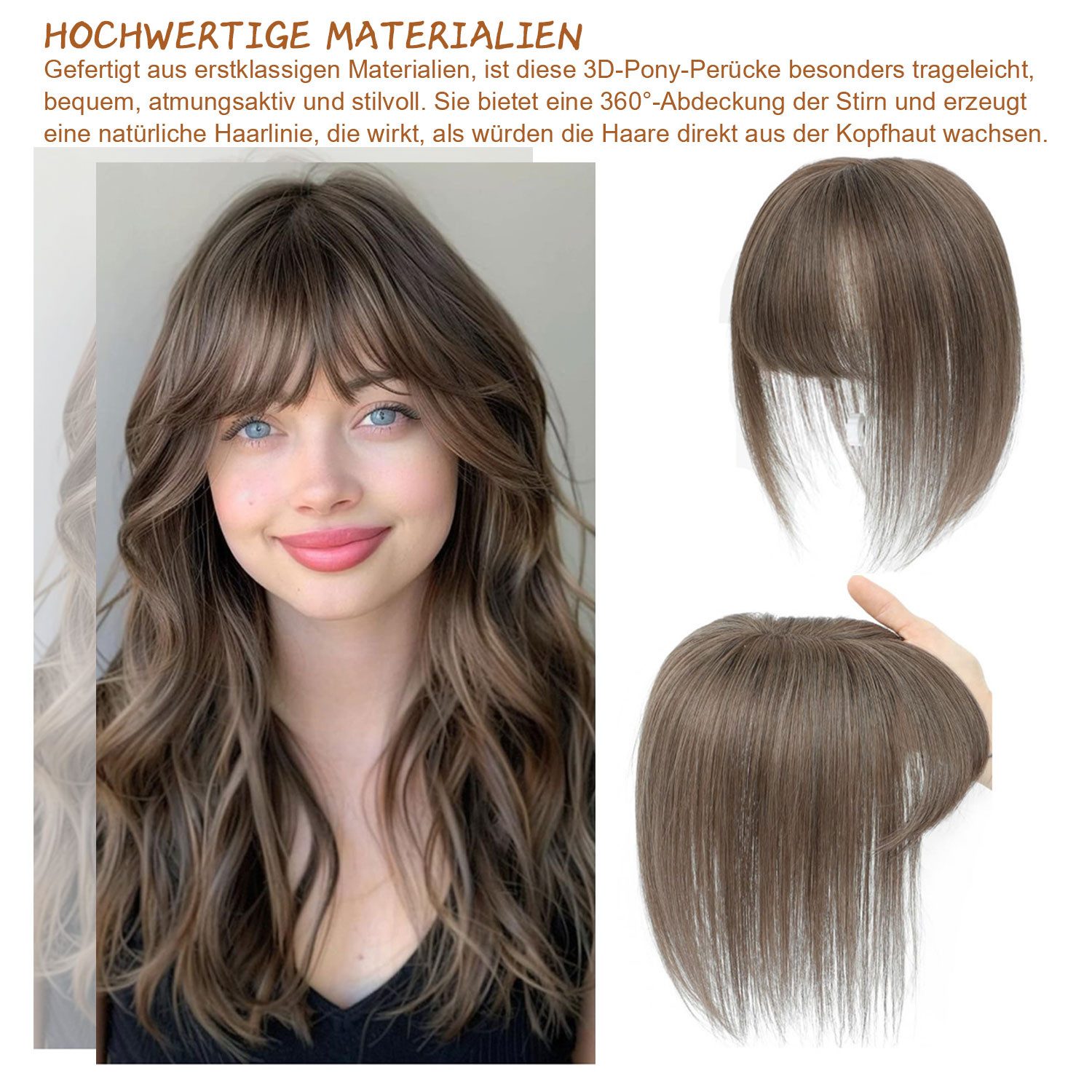Refttenw Kunsthaarperücke Toupets für Frauen mit Pony,Clip in Haarteile,Toupet Damen,Seidenbasis