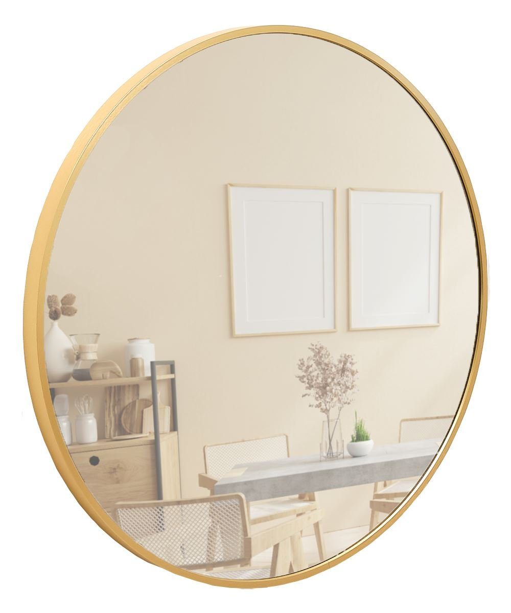 Terra Home | Flurspiegel Spiegel rund Wandspiegel 60x60 gold Badezimmerspiegel gold Metallrahmen, gold gold