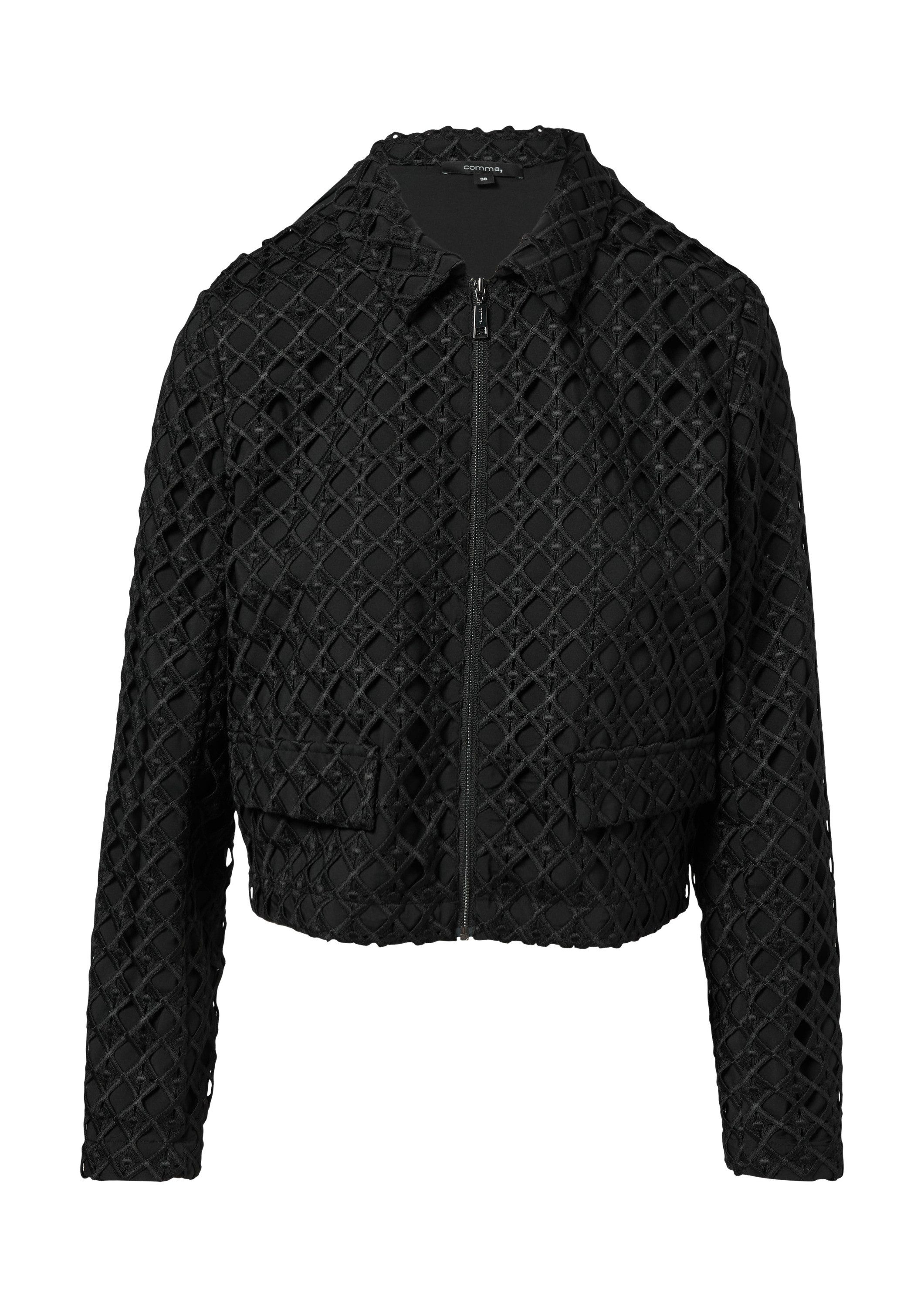 comma Jackenblazer Indoor-Jacke Verkürzte Jacke mit hochwertiger Spitze