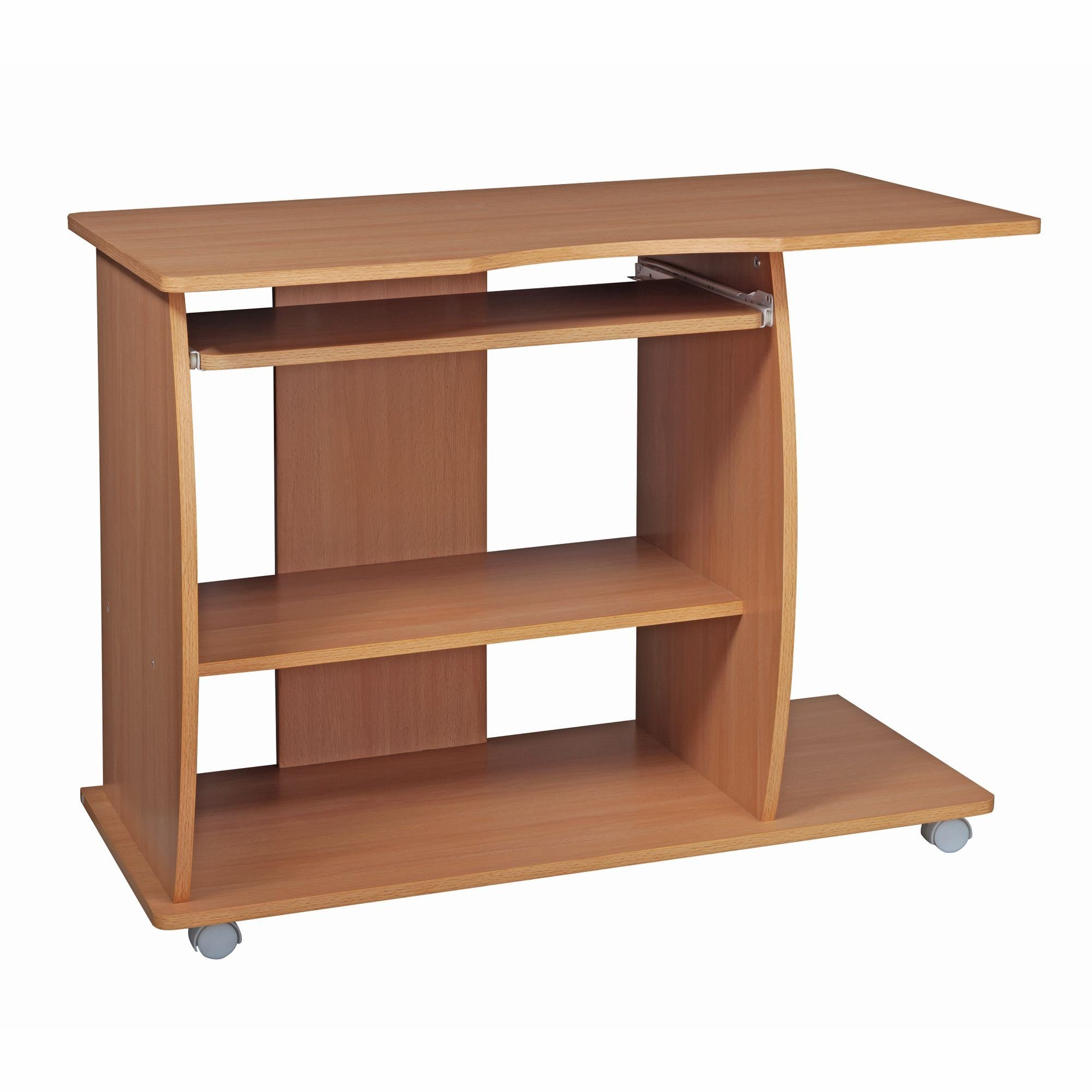 möbelando Schreibtisch Computertisch GRASSE rollbar Buche 90 x 71 x 50 cm mit Tastaturauszug, 94 x 90 x 48 cm (B/H/L)
