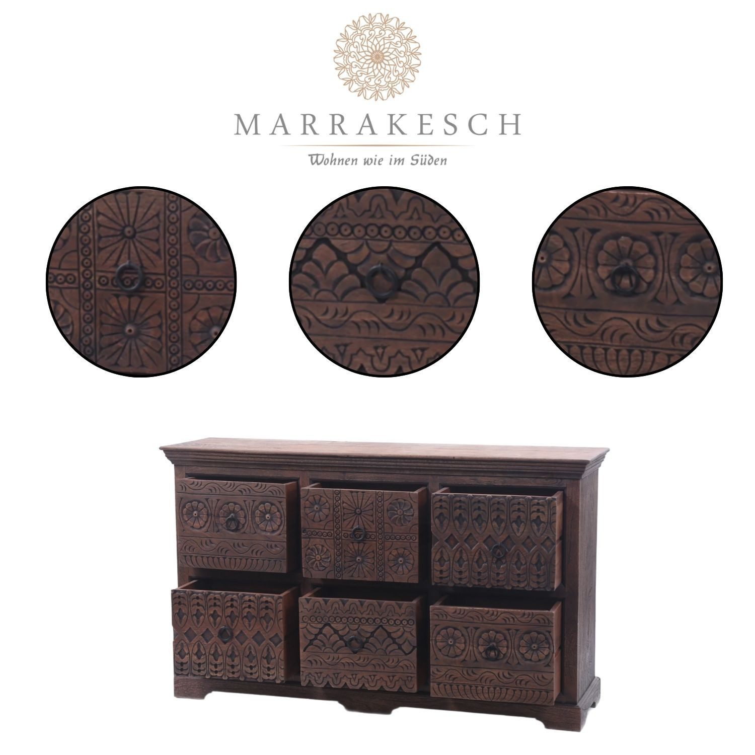 Marrakesch Orient & Mediterran Interior Kommode Vintage Sideboard Kommode mit Schubladen aus Holz Mapy (1 St), Handarbeit