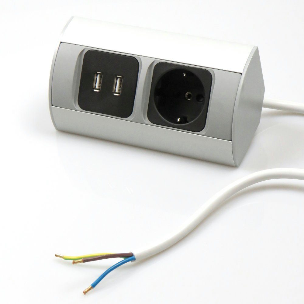 Aluminium Ecksteckdose USB Steckdose Tischsteckdose Energiebox Schutzkontakt kalb