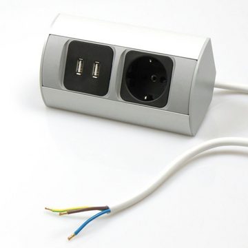 kalb Steckdose Ecksteckdose USB Aluminium Energiebox Tischsteckdose Schutzkontakt