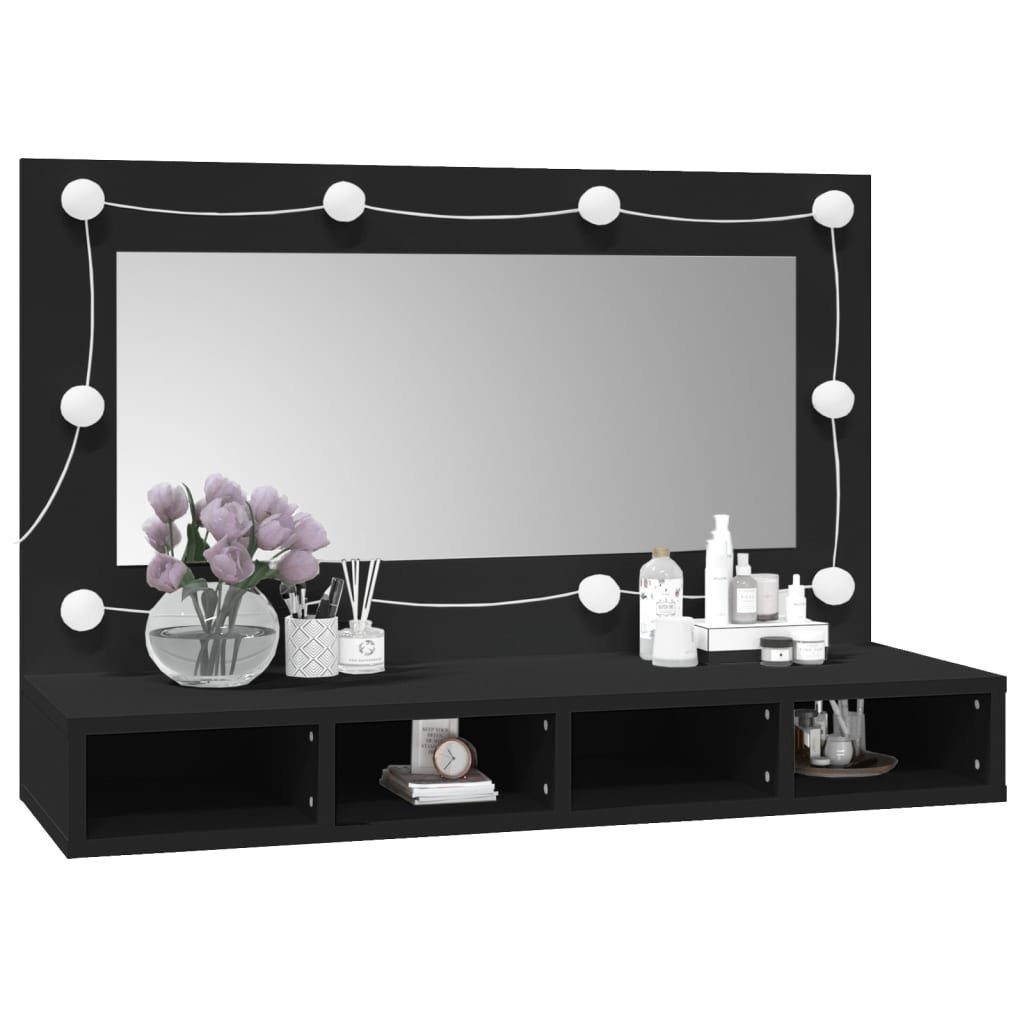 (1-St) mit LED Spiegelschrank Badezimmerspiegelschrank cm Schwarz vidaXL 90x31,5x62