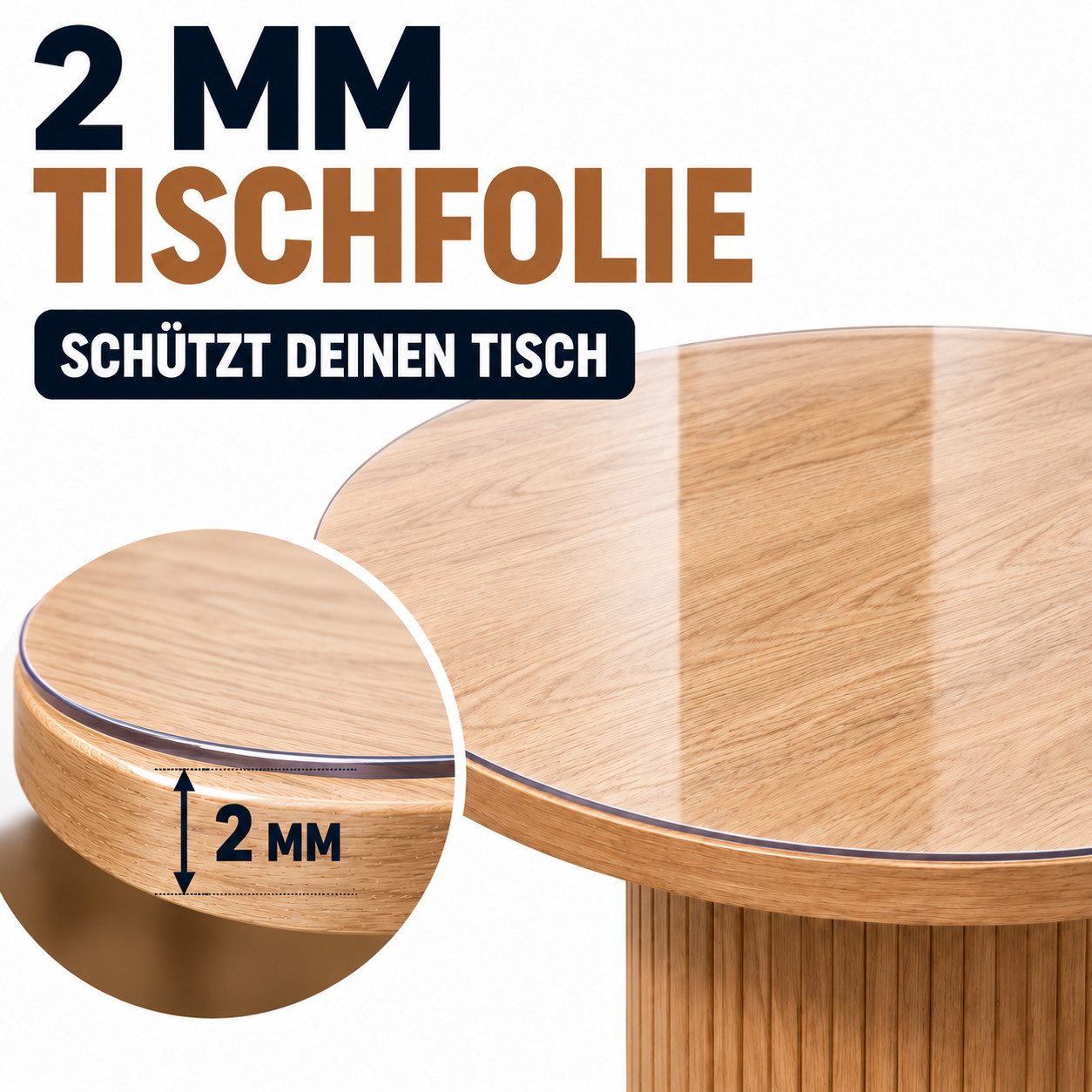 ICQN Tischdecke Runde PVC Tischschutzfolie 2 mm, transparent, kratzfest & hitzefest