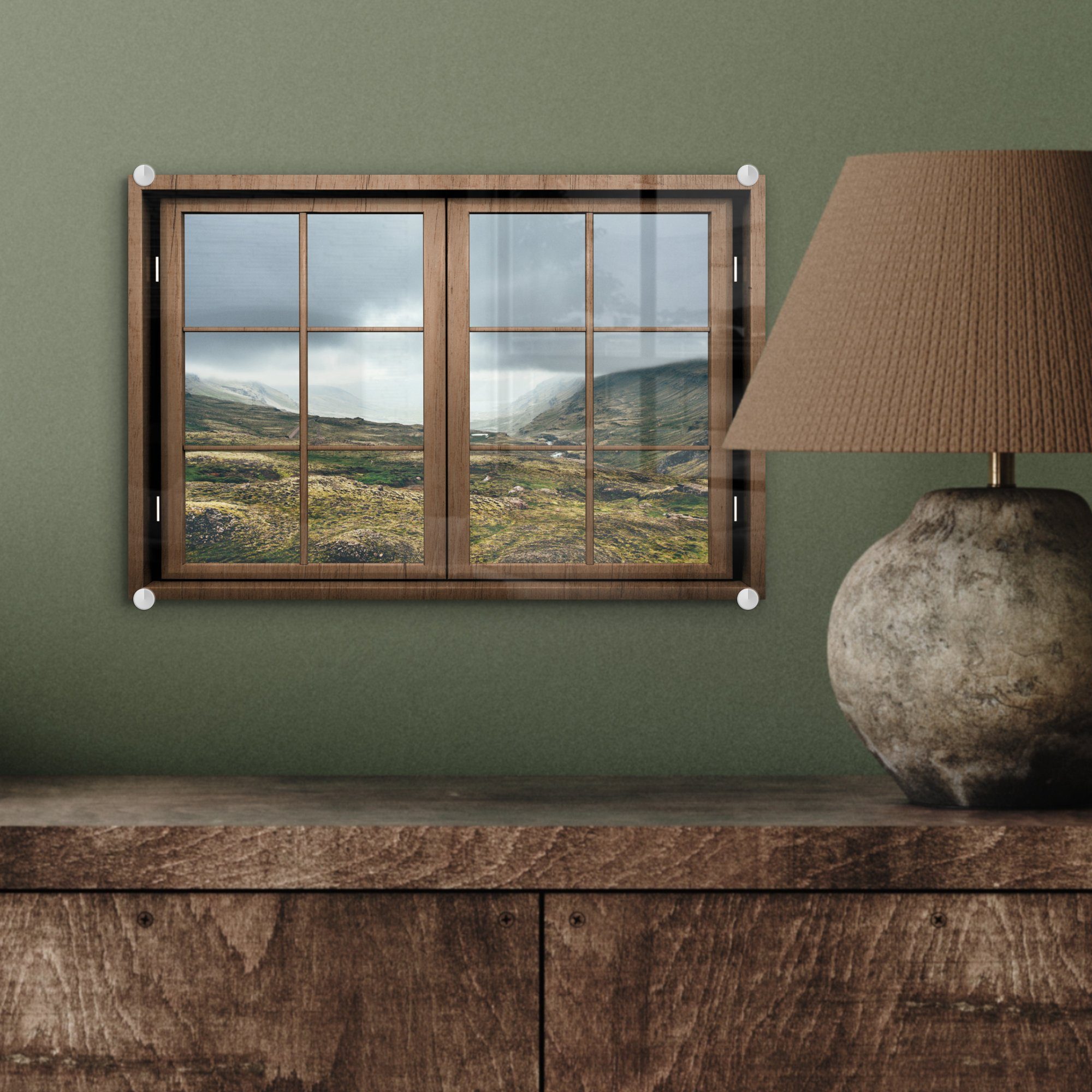 MuchoWow Wandbild - Bilder - auf auf Glasbilder (1 Glas Foto - - Durchblick Wolken - Berge, Acrylglasbild St), Wanddekoration Glas