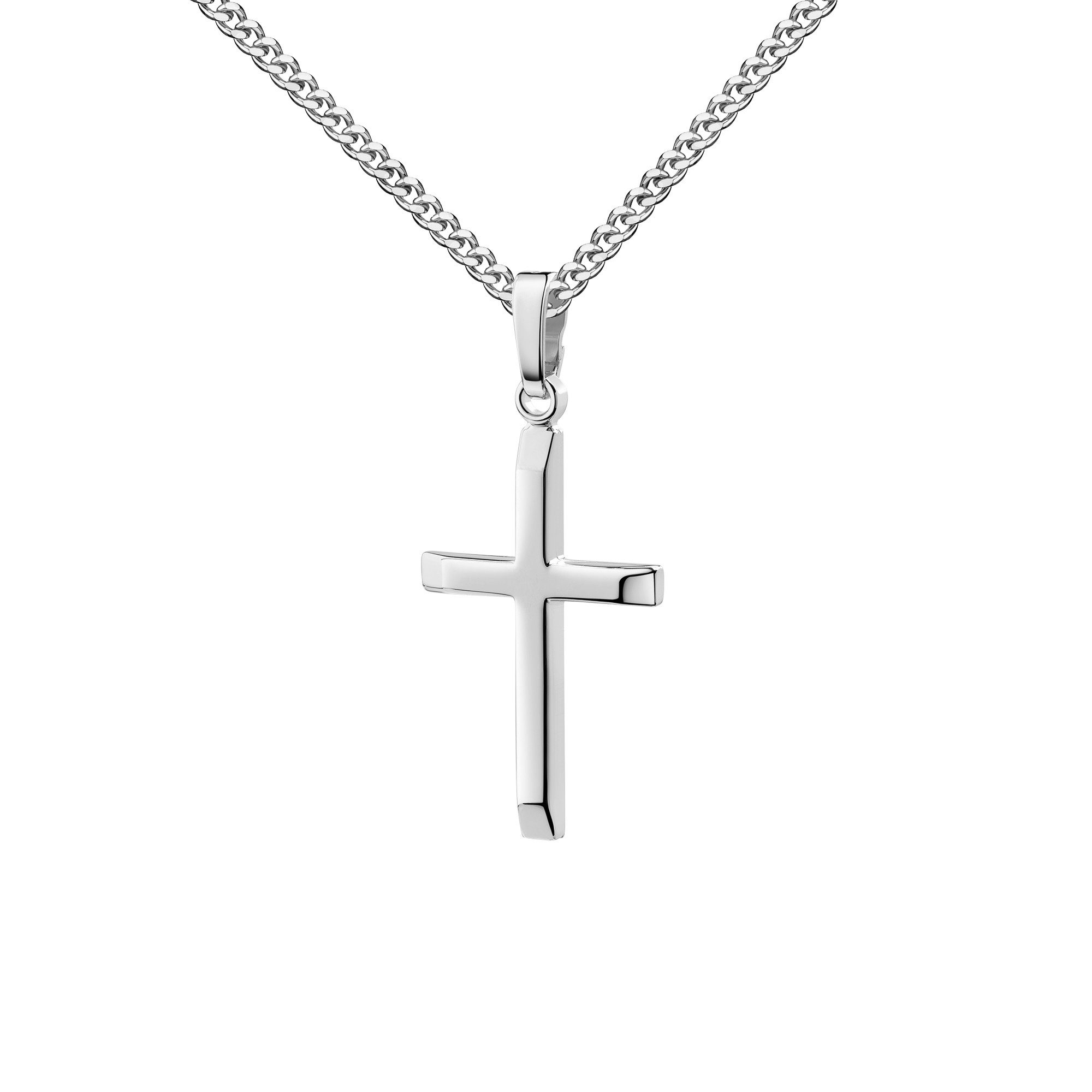 JEVELION Kreuzkette 585 Weißgold 14 Karat Kreuzanhänger - Made in Germany (Weißgold Anhänger, für Damen und Mädchen), Mit Kette Sterlingsilber- Länge wählbar 36 - 70 cm.