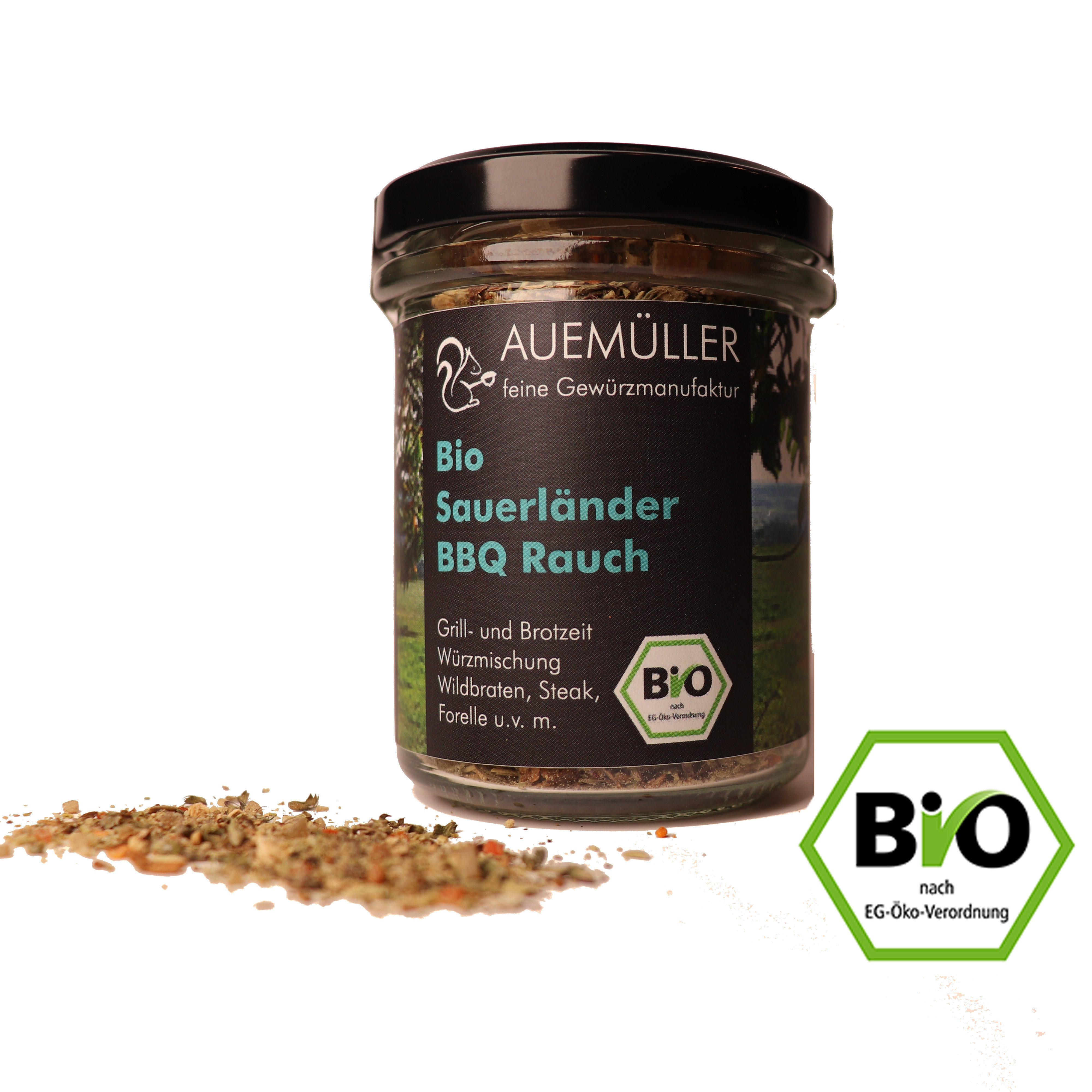 AUEMÜLLER - feine Bio-Gewürzmanufaktur Gewürz BIO Steakgewürz & Grillgewürz "Sauerländer BBQ Rauch" Wildgewürz, 1 x 1 St.