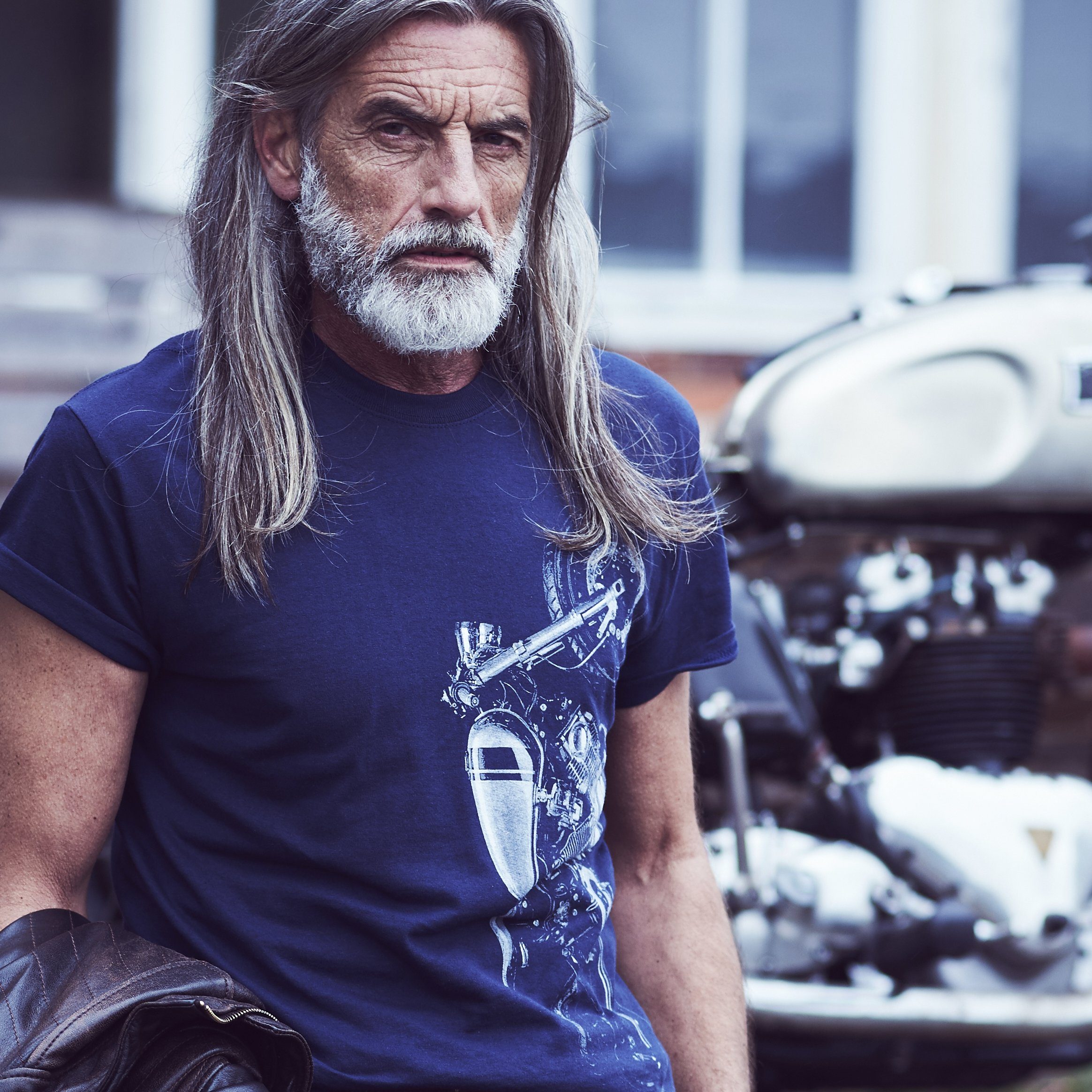 MAKAYA Print-Shirt Herren Motorrad Aufdruck Männer Druck Motorcycle aus XV Motiv mit Baumwolle Blau Bekleidung Druck