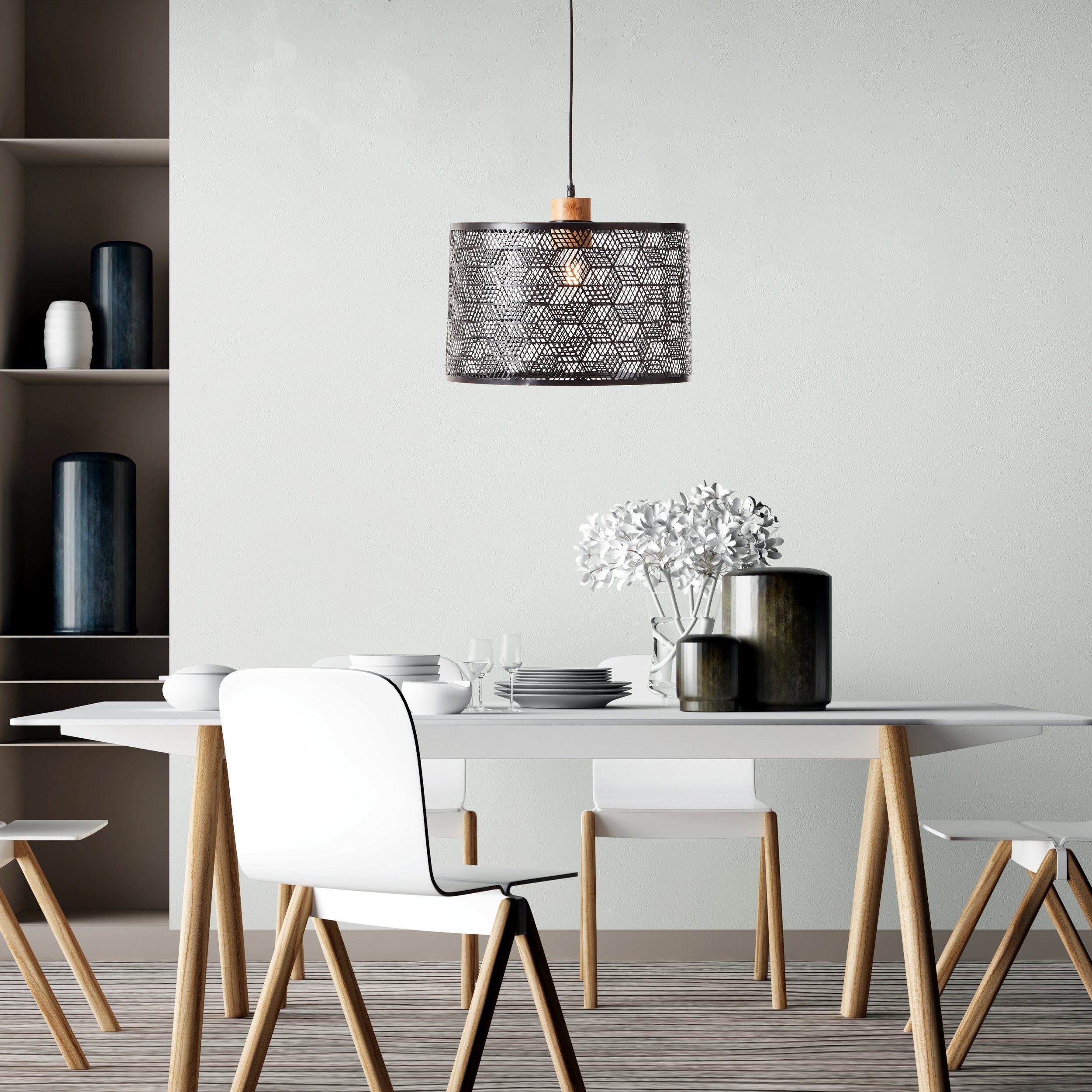 Brilliant Pendelleuchte Santy, ohne Leuchtmittel, 120 x 39 cm, E27, kürzbar, Metall/Bambus, schwarz/natur