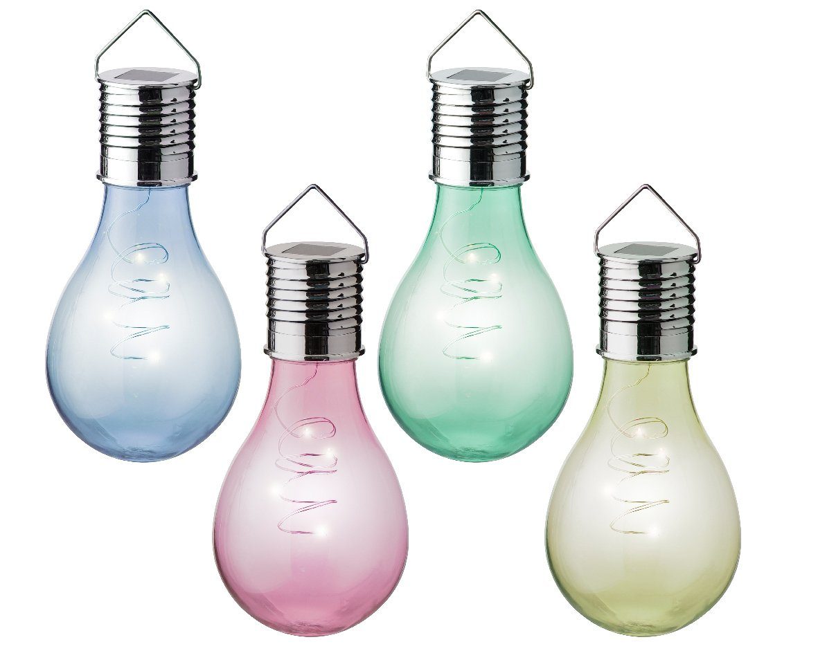 Lumineo LED Solarleuchte, Solar Gartenleuchten LED Glühbirnen Kunststoff 8x14cm bunt 4er Set