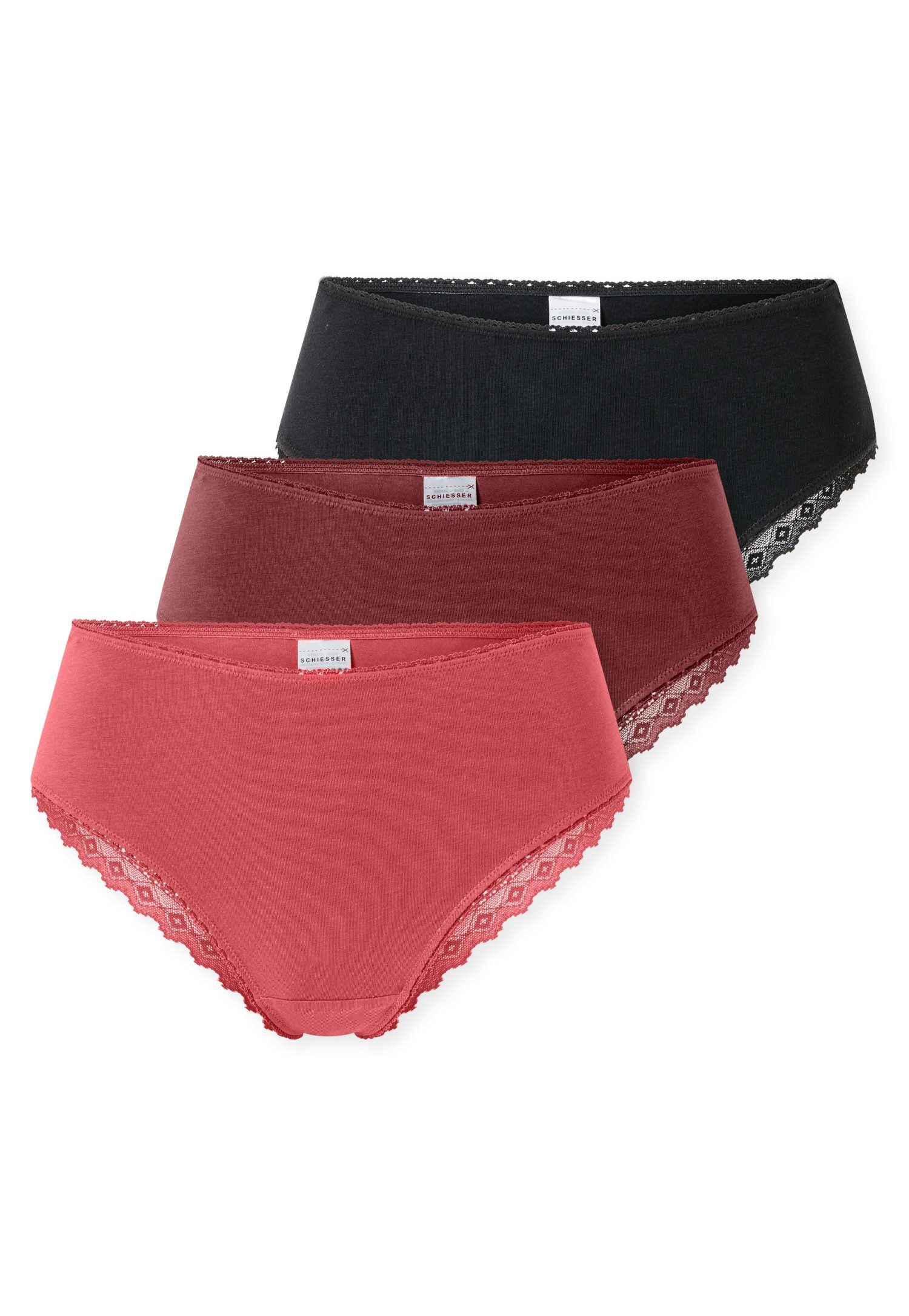 Schiesser Brasilslip Modern Multipacks (3er Pack) Spitzenbänder, Single-Jersey, Baumwollmischung