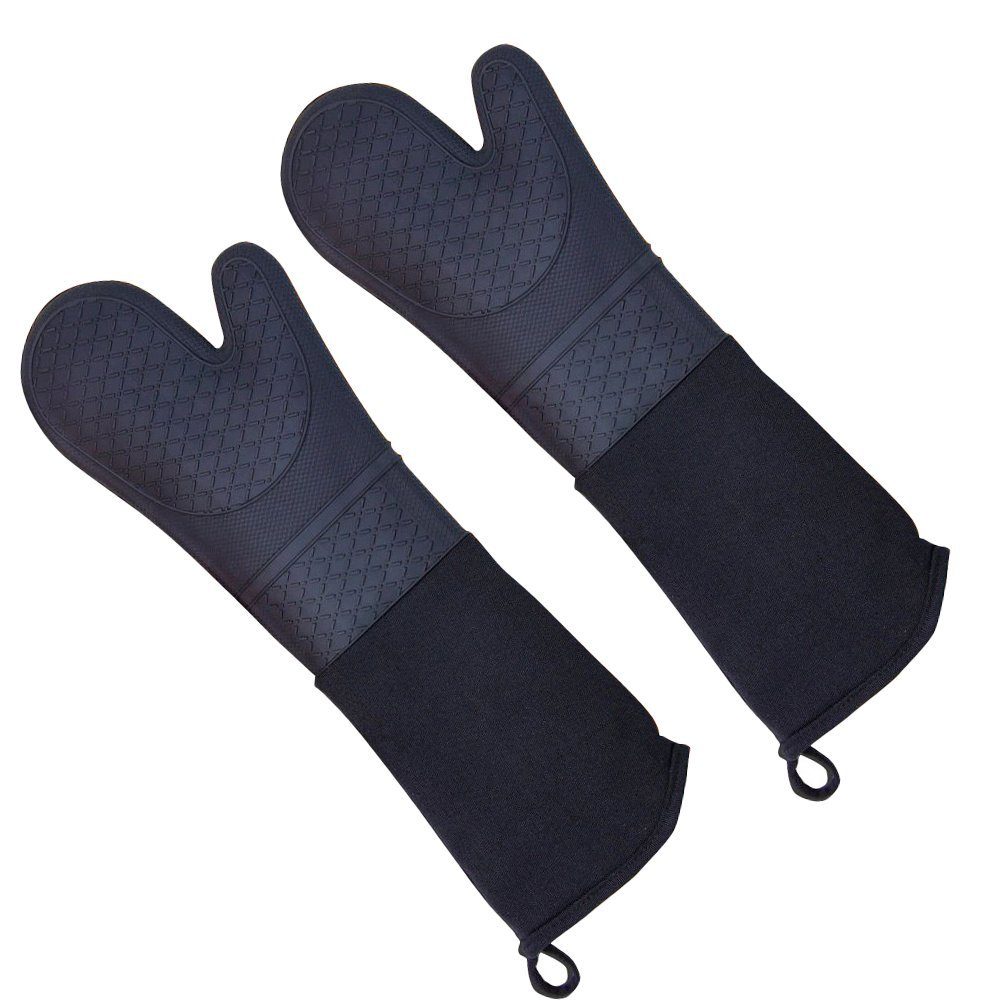 Silikon Schwarz Grillhandschuhe Hitzebeständige JedBesetzt Topfhandschuhe Handschuh Ofenhandschuhe