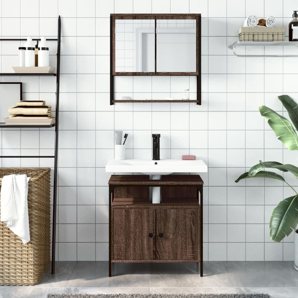vidaXL Badezimmer-Set 2-tlg. Badmöbel-Set Braun Eichen-Optik günstig online kaufen