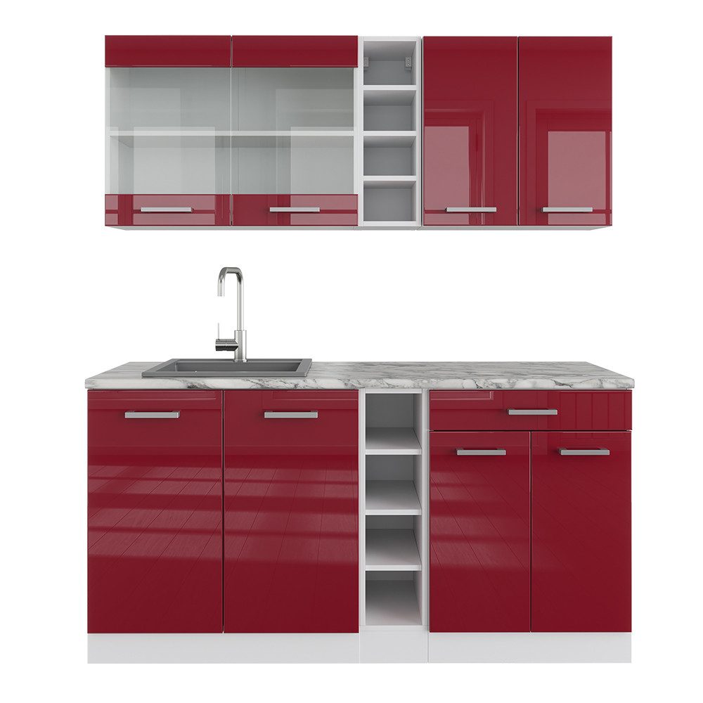 Vicco Küchenzeile R-Line, Rot Hochglanz/Weiß/Weiß, 160 günstig online kaufen