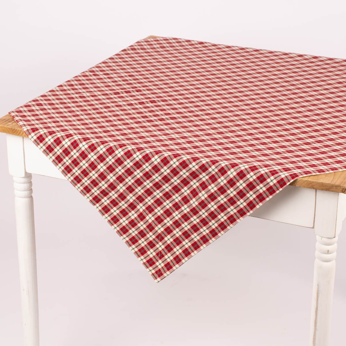 Clayre & Eef Tischdecke Clayre & Eef Mitteldecke Wende-Tischdecke Karo Hirsche beige 100x100cm, Kuvertsaum