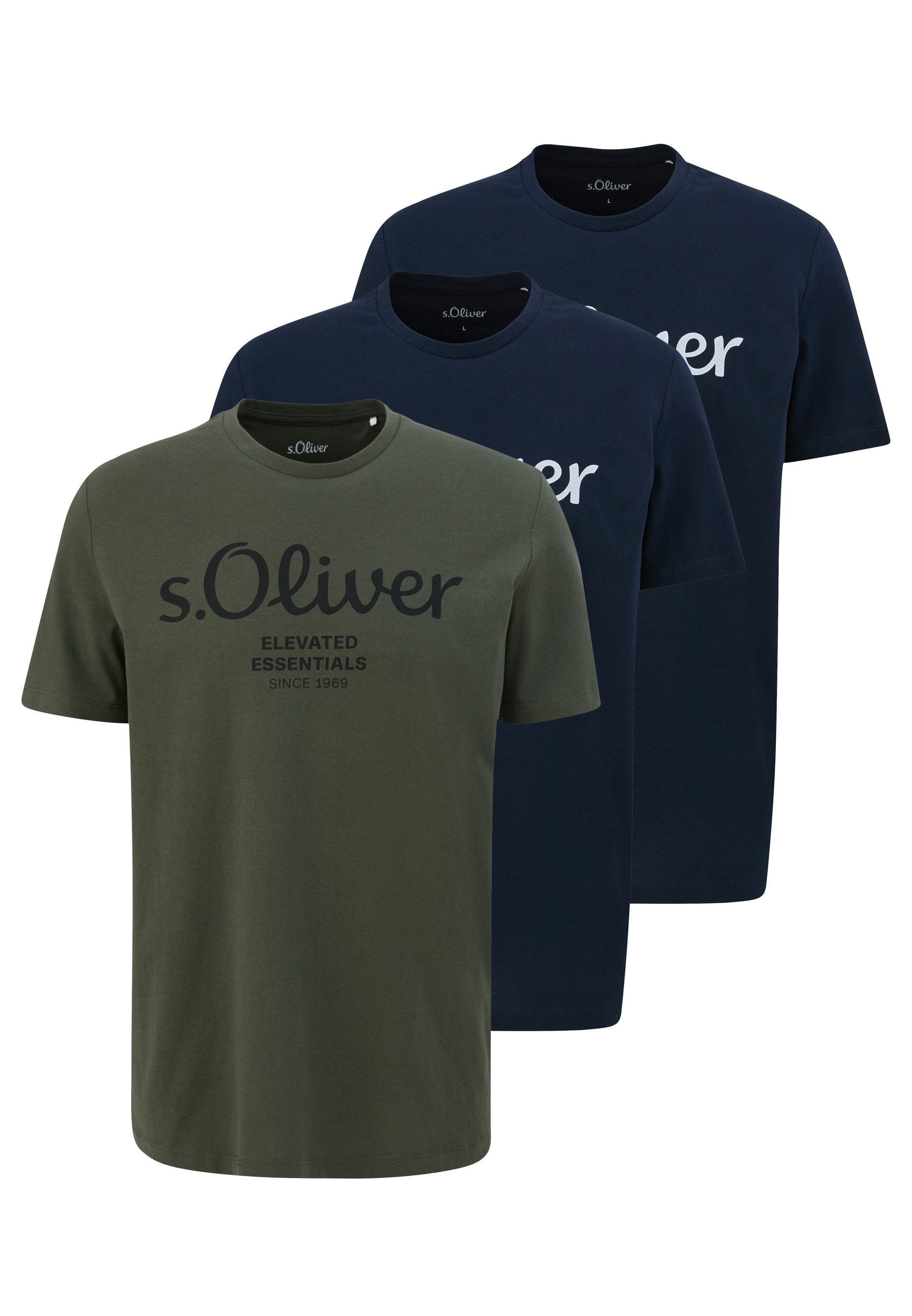 s.Oliver T-Shirt 3er Pack Basic (Spar-Set, 3-tlg) T-Shirt - Baumwolle - Atmungsaktiv - Weicher Jersey mit Logo Print