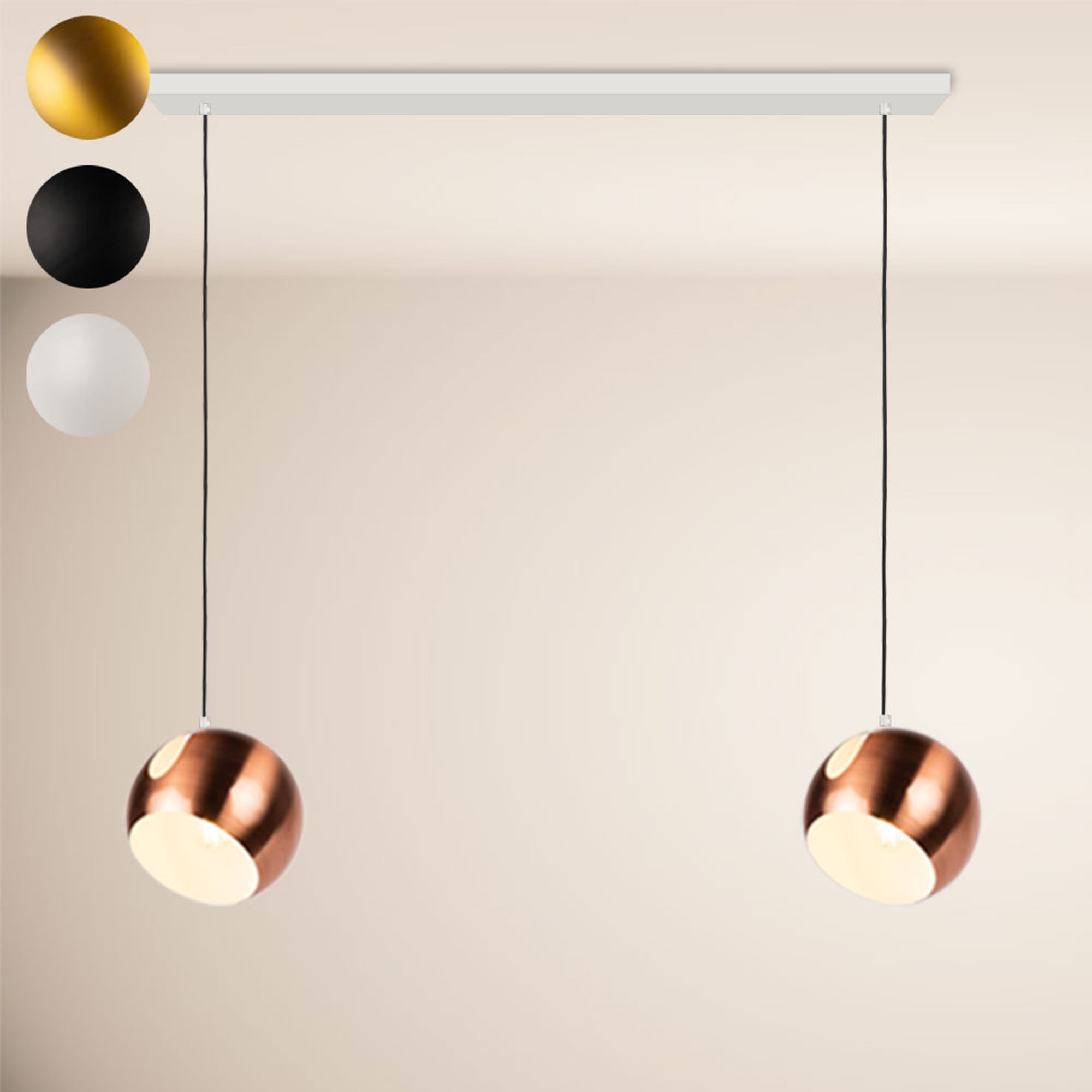 s.luce Pendelleuchte Ball Esstisch-Pendelleuchte 2-5-flammig Ø 30cm Balken 120cm Kupfer