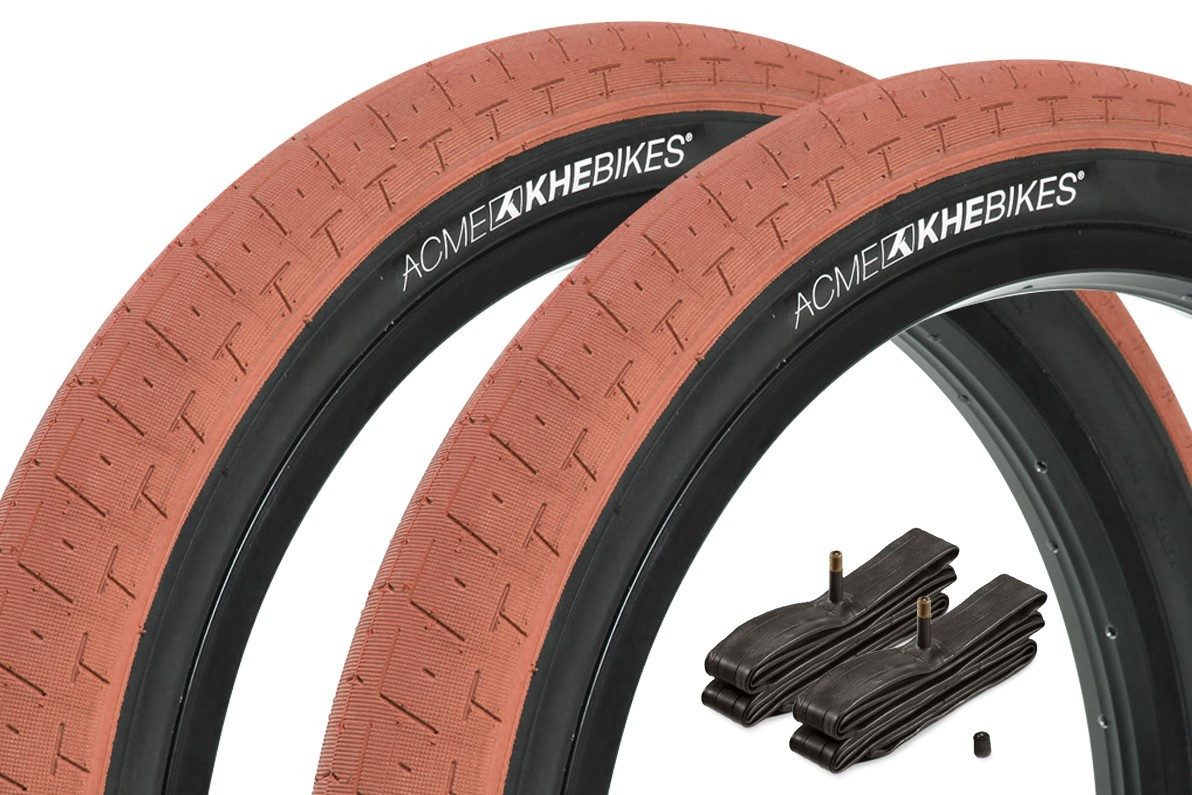 KHEbikes Fahrradreifen BMX Reifen Set KHE ACME 20 Zoll x 2,40 Braun mit Schlauch AV, Stahlband (steel beaded)