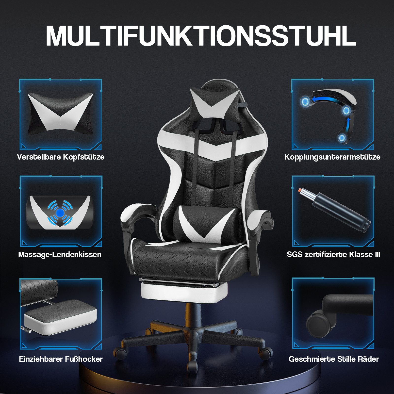 Ferghana Gaming-Stuhl Gaming Sessel mit Fußstütze,Kopfstütze,MassageLendenk günstig online kaufen