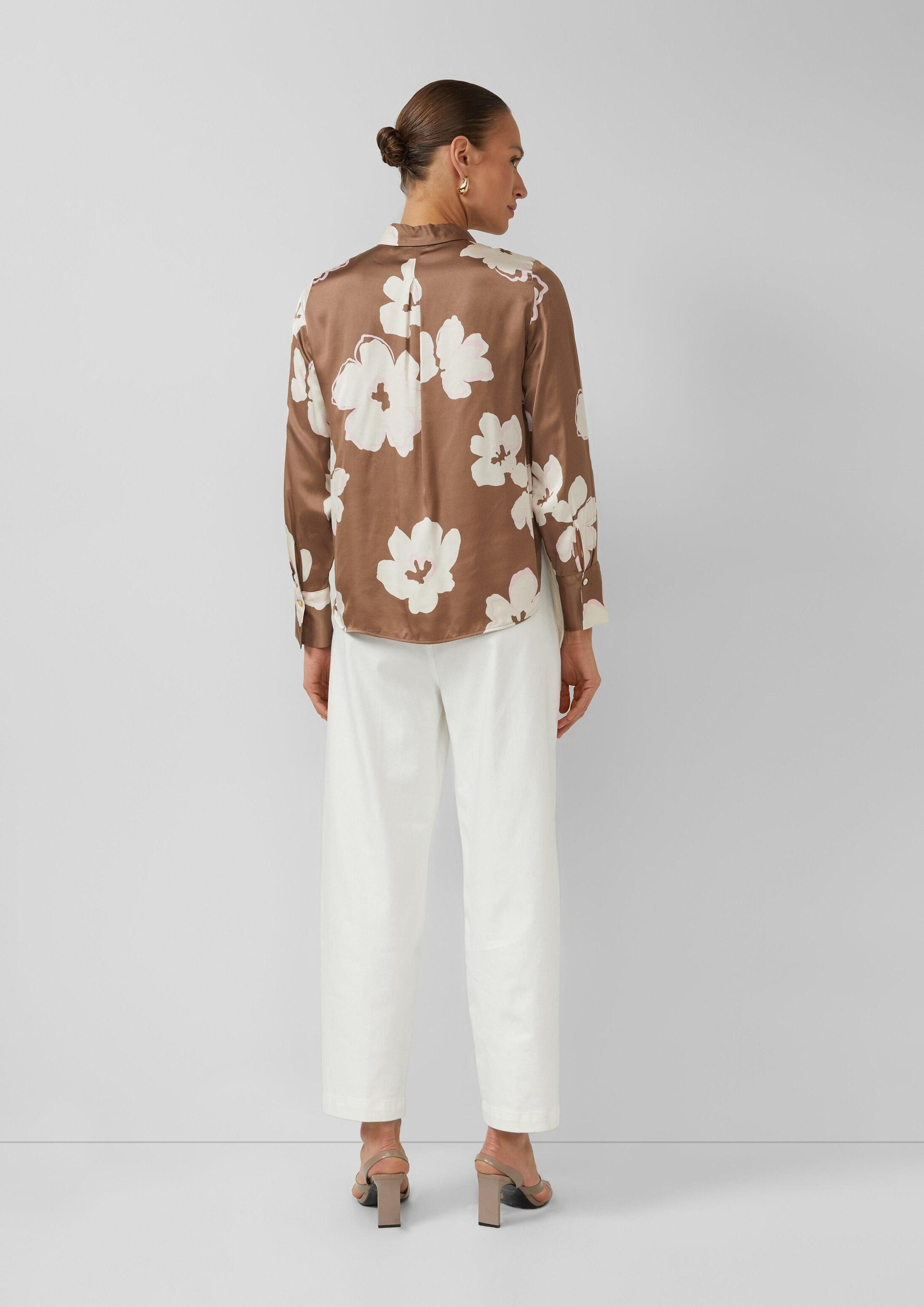 s.Oliver Langarmbluse Bluse Longbluse aus Satin mit All-over-Print