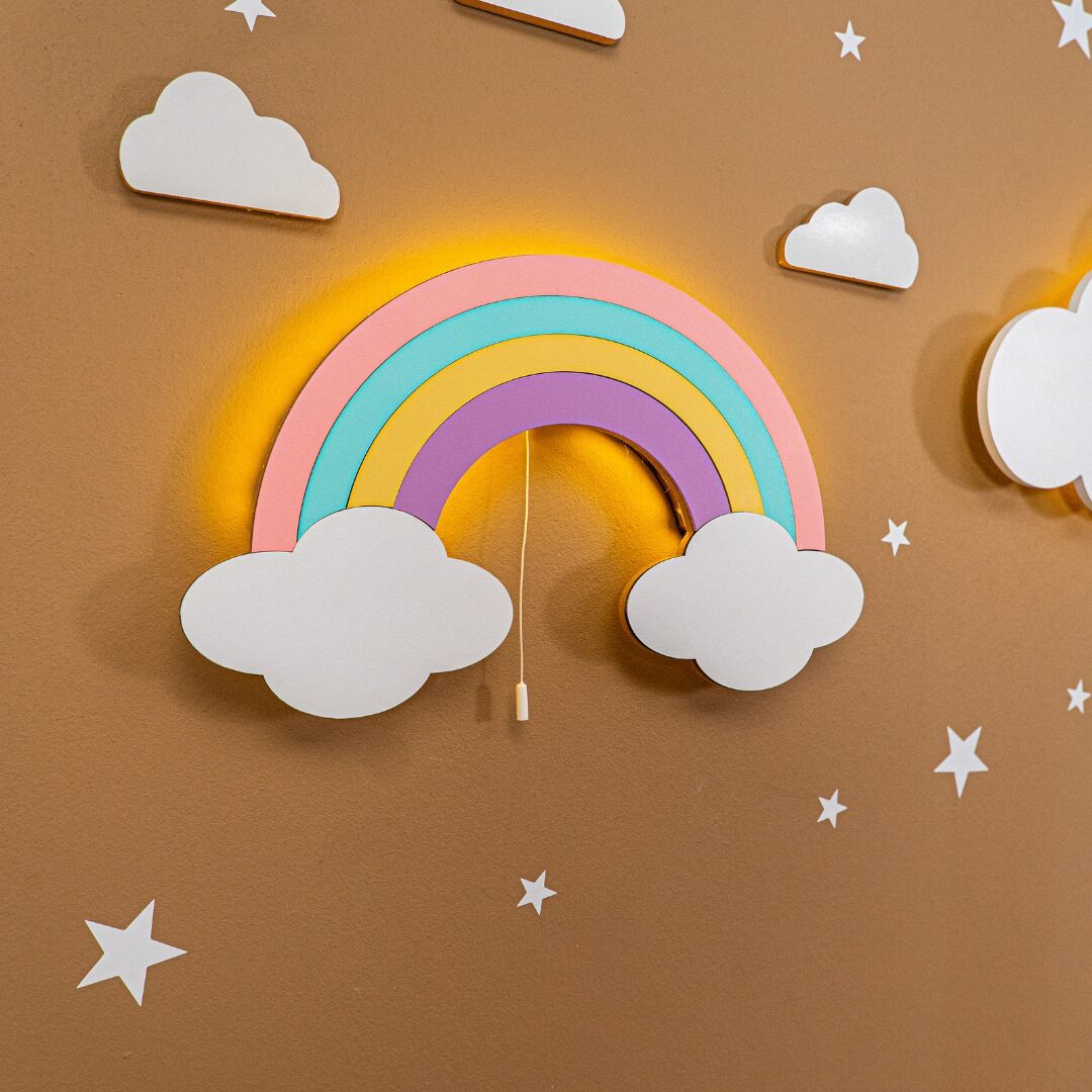 COZYCOLLECTIONS LED Wandleuchte Regenbogen LED-Wandnachtleuchte aus Holz, LED, Warmweiß, Montessori-Design: ruhige Formen, warmes LED, kabellos