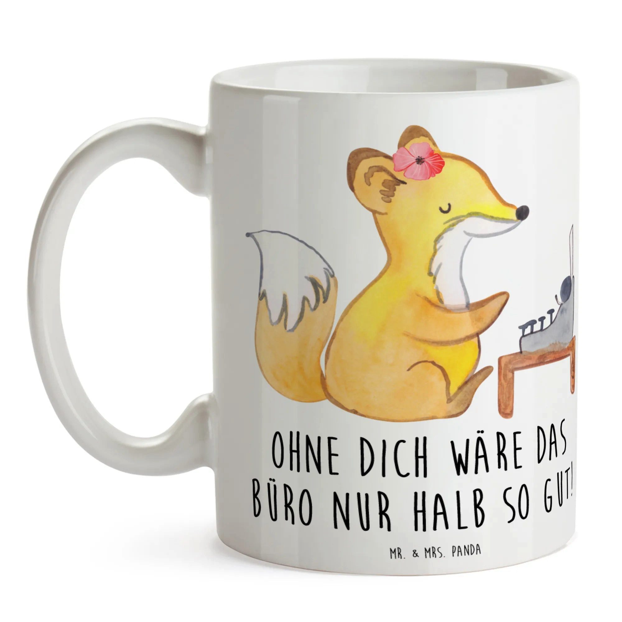 Mr. & Mrs. Panda Tasse Sekretärin Beste - Weiß - Geschenk, Tasse, Danke sagen, Danke, Porzel, 1-tlg., Keramik, Glänzende Oberfläche