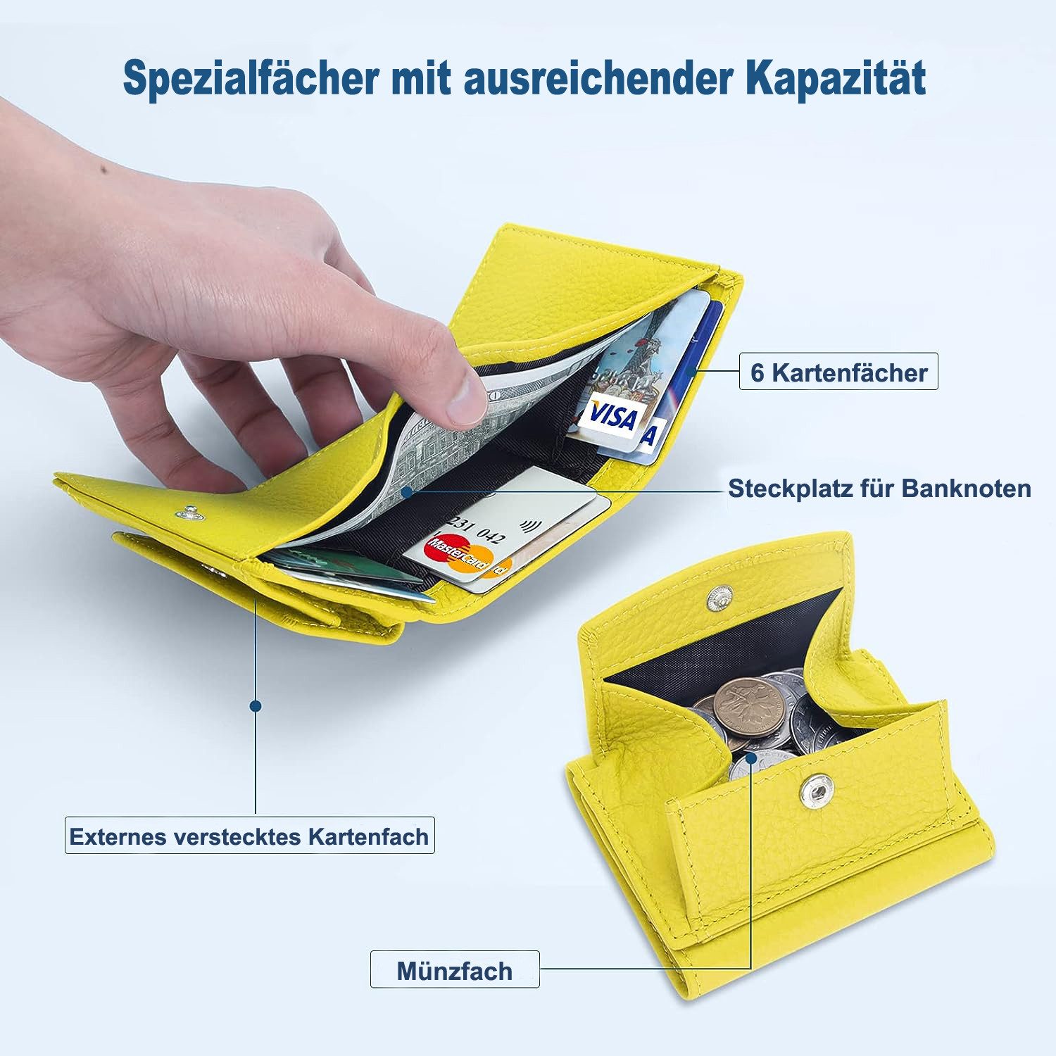 Cachito Mini Geldbörse Schlichte kleine Geldbörse aus Leder für Frauen (1-tlg), mit Kartenschlitz, RFID-Diebstahlschutzbürste, 10 x 7 x 3cm