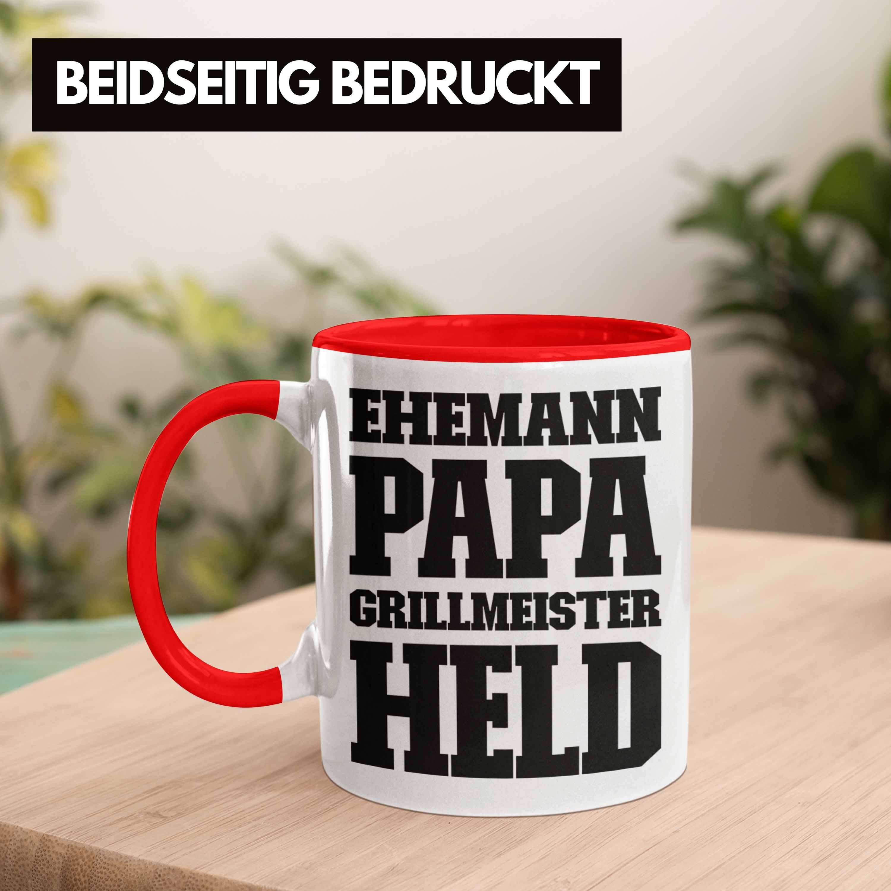 Trendation Tasse Trendation Becher Ehemann Sommer Geschenk - Kaffeetasse Geschenkidee Grillen Tasse Vatertag Rot Papa Held
