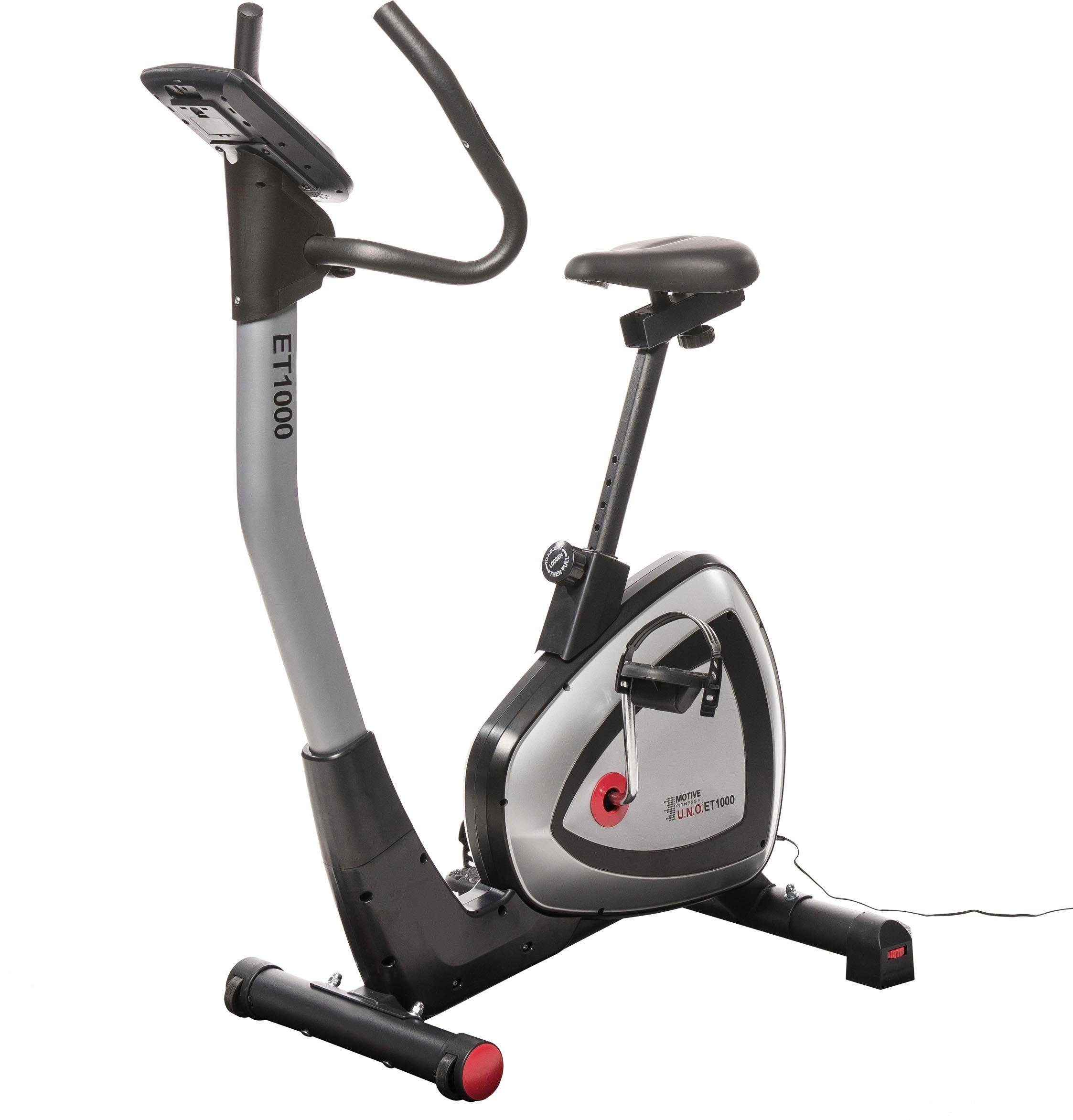 MOTIVE FITNESS by U.N.O. Ergometer ET1000 (mit/ohne Unterlegmatte) (mit Tablet-Halterung), 120 kg max. Benutzergewicht, Fahrrad, 24 Widerstandsstufen