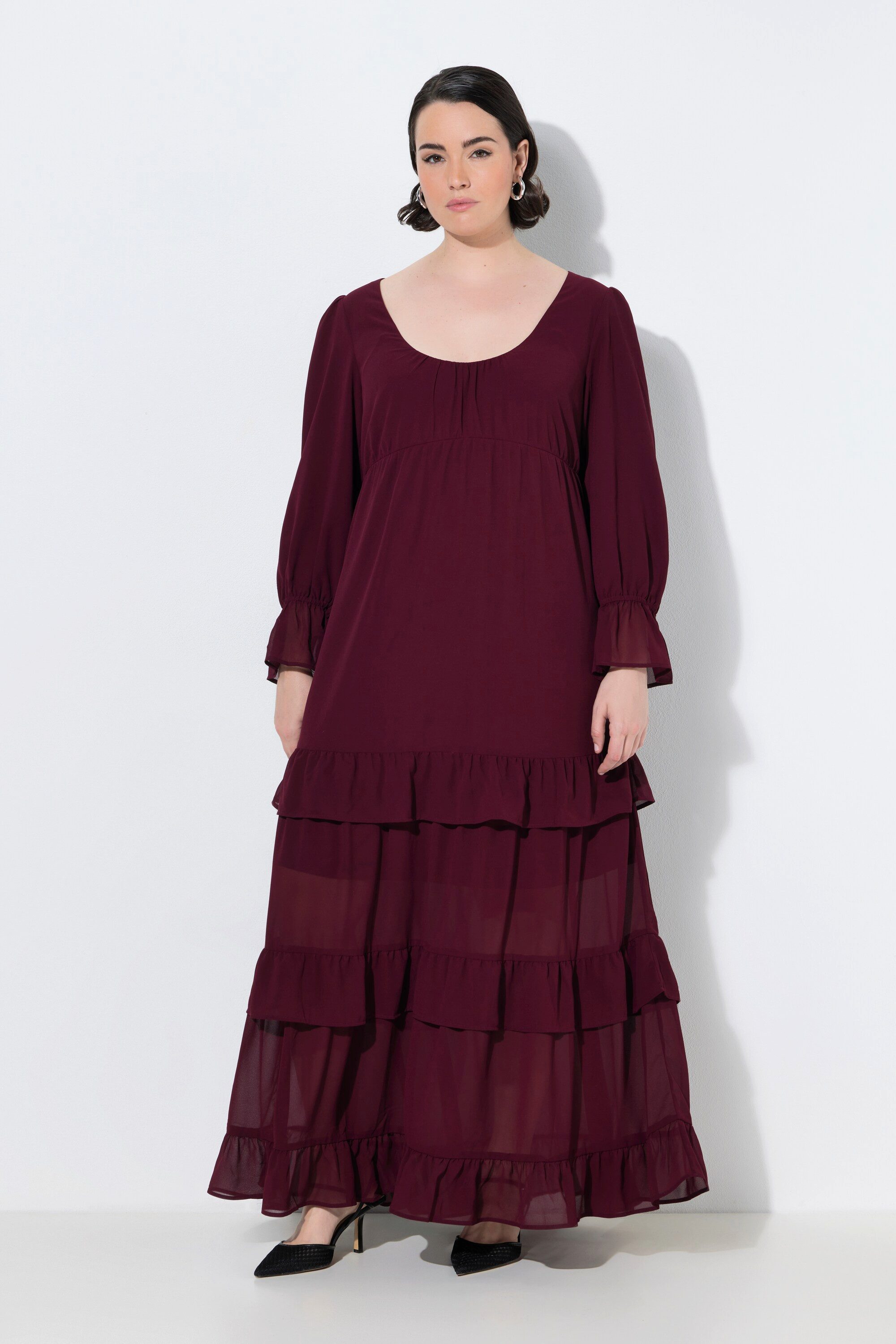 Ulla Popken Maxikleid Maxikleid Empirenaht A-Linie Rundhals