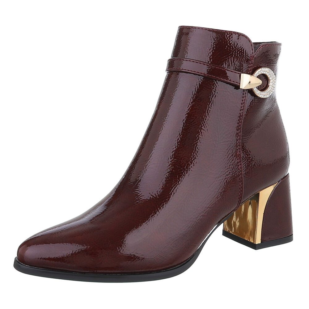 Ital-Design Damen Ankle Boot mit Blockabsatz und Schmuckdetail Stiefelette (92299753) Blockabsatz Stiefeletten in Weinrot