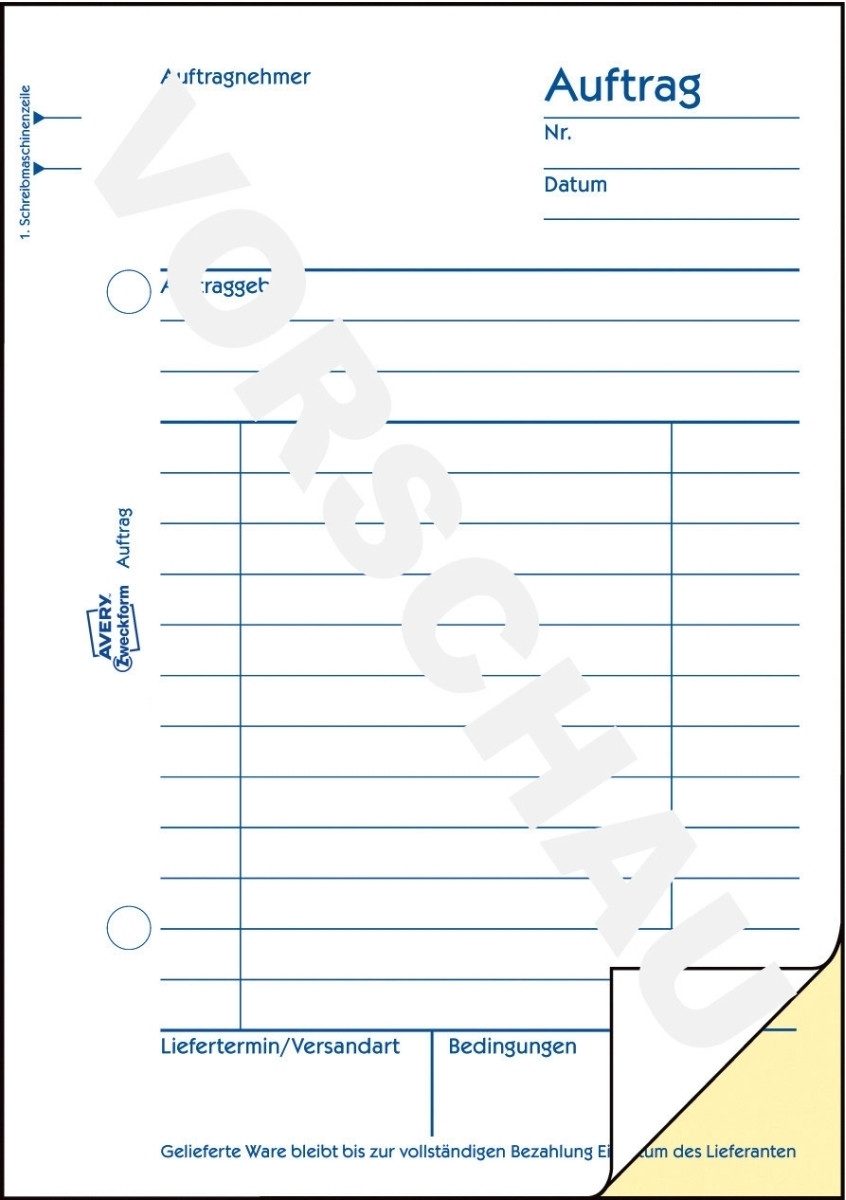 Formularblock Formularbuch Auftrag A6 selbstdurchschreibend 2x40 Blatt