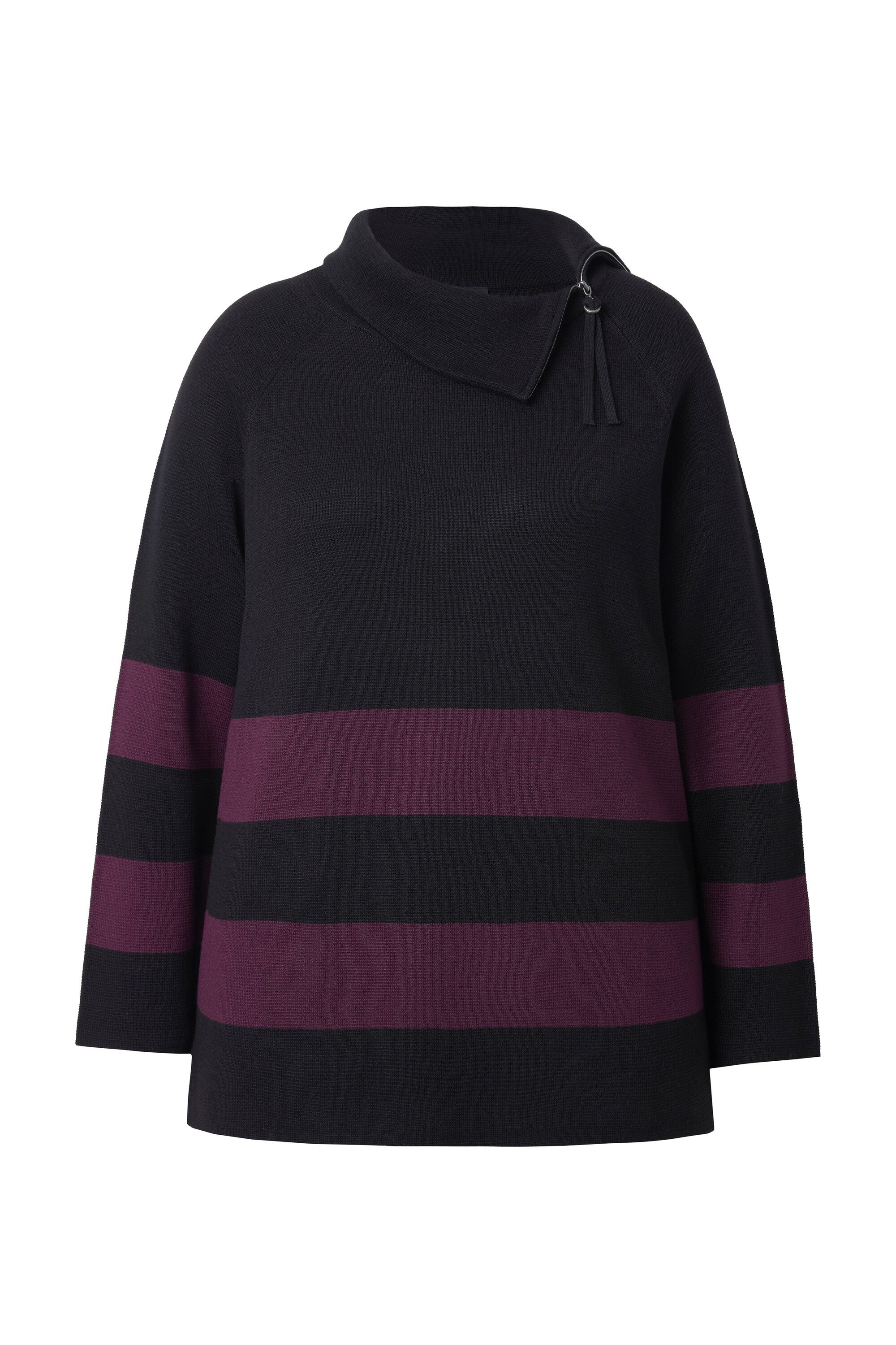 Ulla Popken Strickpullover Pullover Blockstreifen Rollkragen Zipper günstig online kaufen