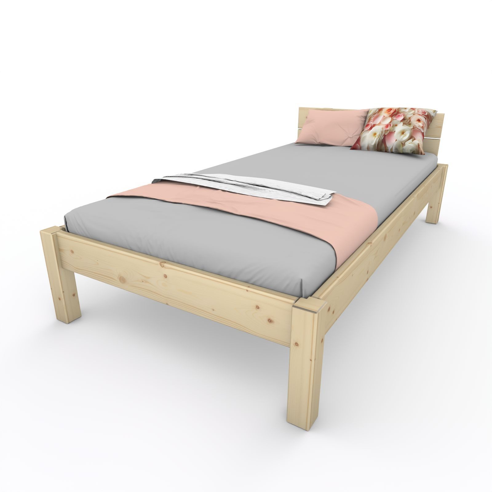 TUGA-Holztech Massivholzbett Pfostenbett "metallarm" Fichte Holzbett "Daybett" 80 x 200cm 38cm, Breite 80 90 100 120 140 160 180 200 Länge 190 200 210 220 H=38/48/58