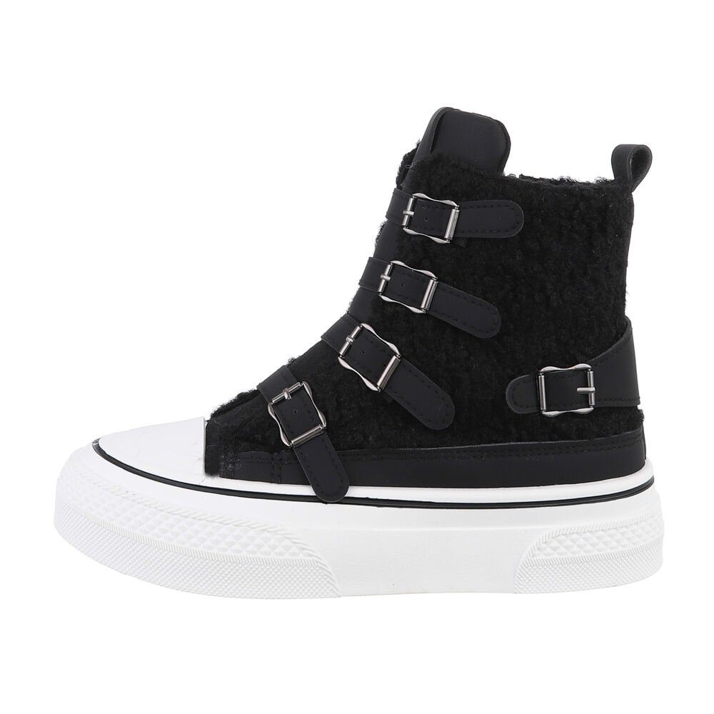 Ital-Design Damen High-Top Freizeit Sneakerboots Flach Sneakers High in Schwarz