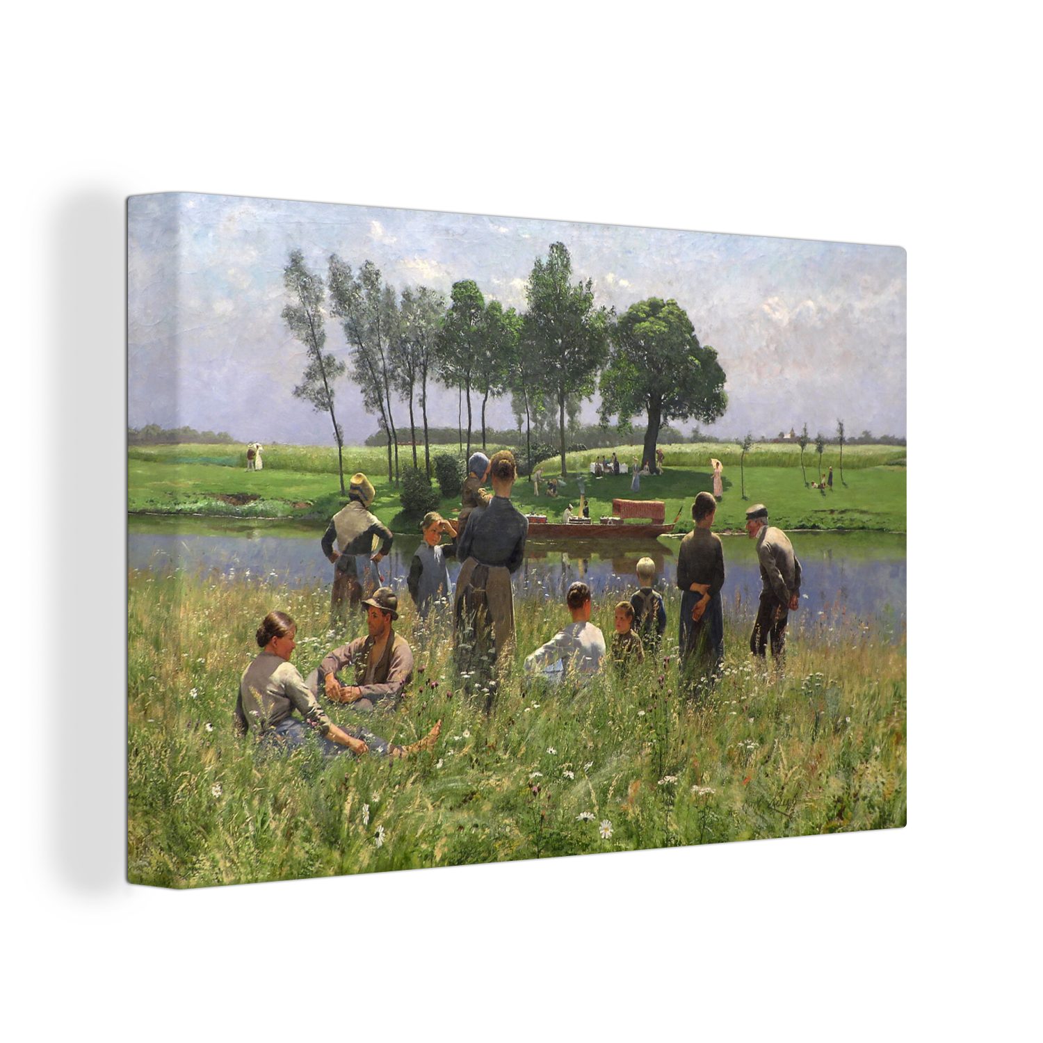 OneMillionCanvasses® Leinwandbild Das Picknick - Gemälde von Emile Claus, (1 St), Wandbild Leinwandbilder, Aufhängefertig, Wanddeko, 30x20 cm