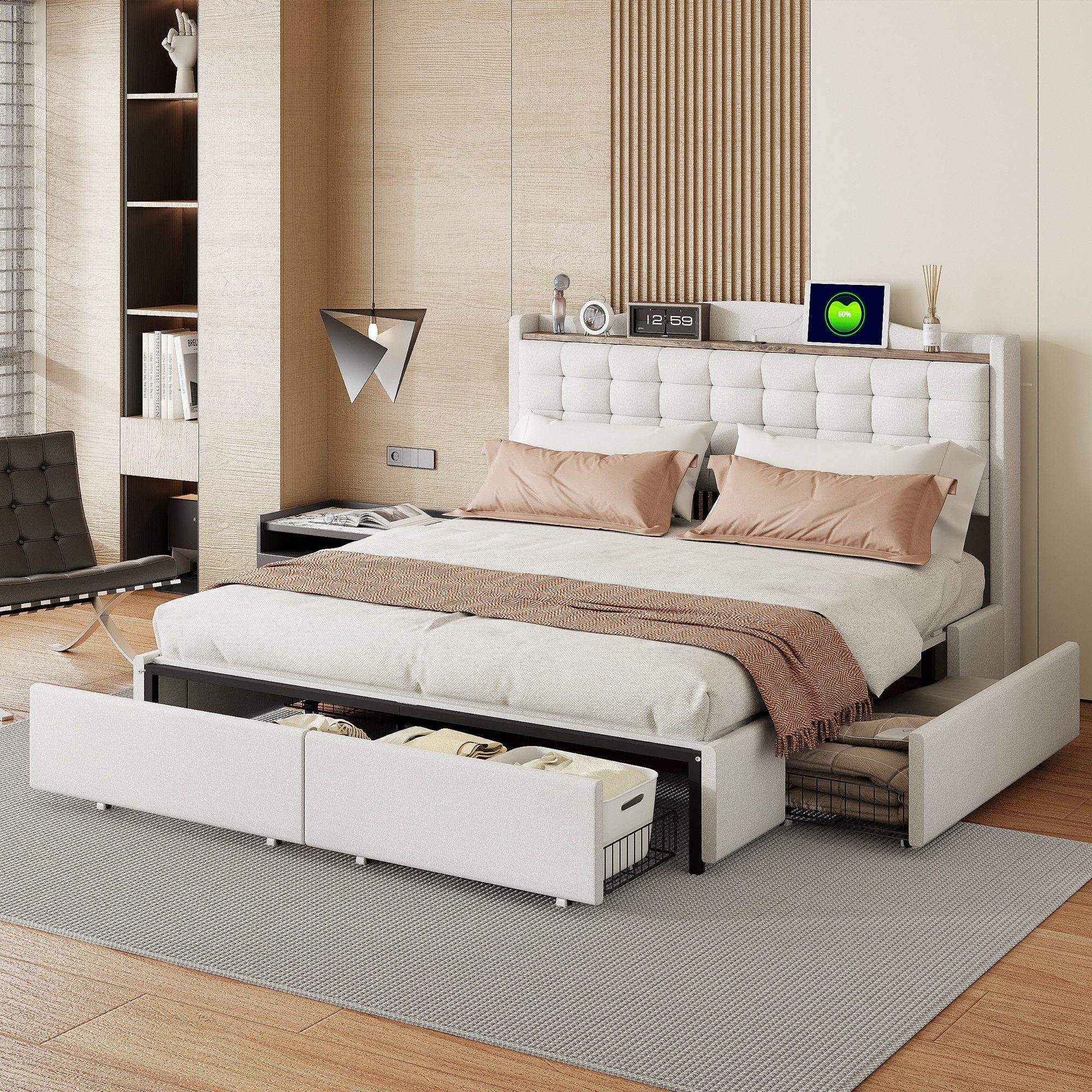 Flieks Polsterbett, Doppelbett 160x200cm mit USB-Ladeanschluss günstig online kaufen