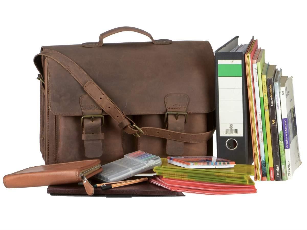 Ruitertassen Aktentasche Lehrertasche Damen Herren Leder 42x32cm 3 Fächer Business Schule, 42 cm Lehrertasche, 3 Fächer, Schultasche, dickes rustikales Leder
