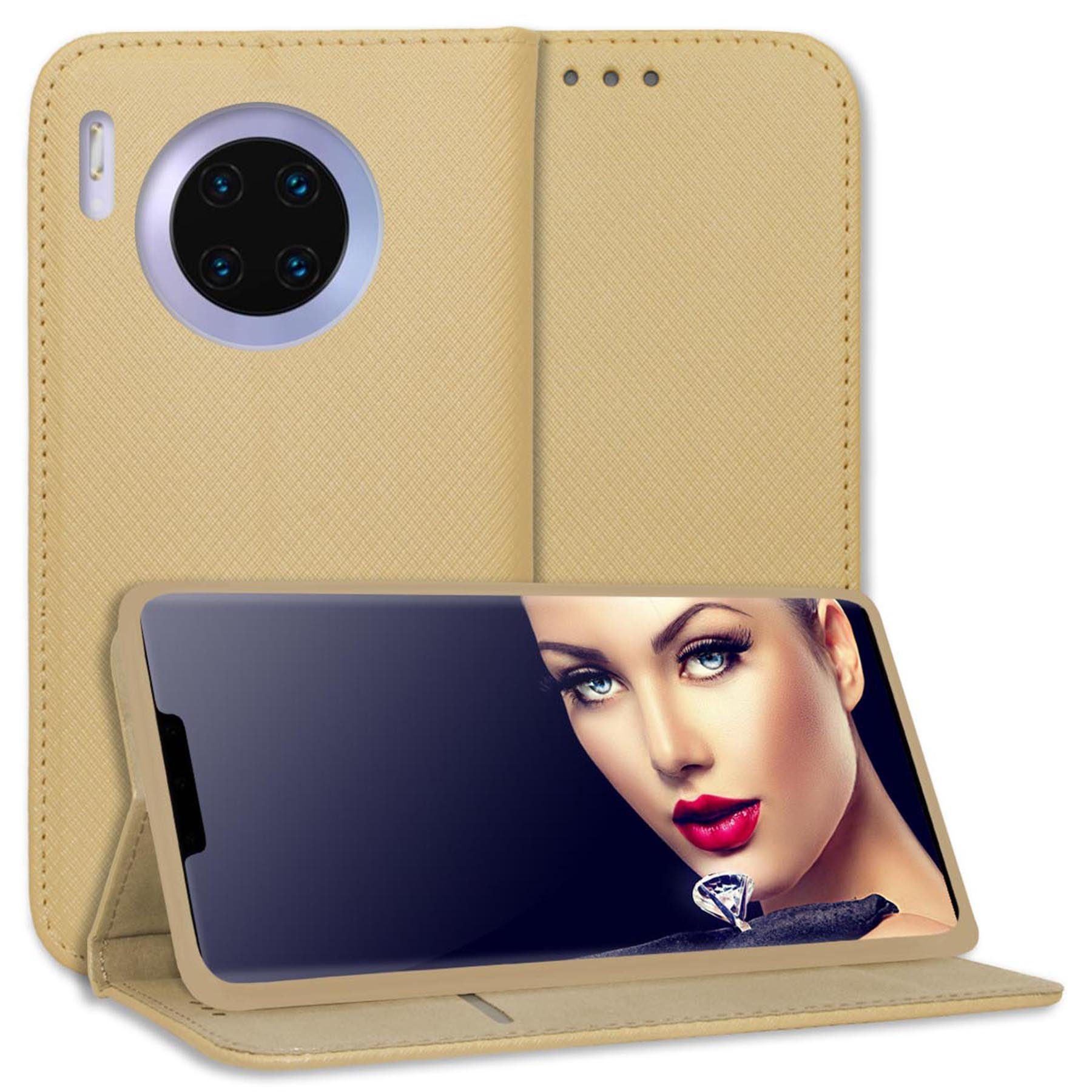 mtb more energy Smartphone-Hülle Smart Magnet für Huawei Mate 30 Pro, Gold, Bookstyle Klapphülle Cover Wallet Case aus Kunstleder