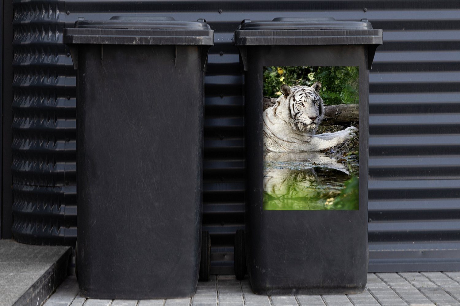 MuchoWow Weißer St), Container, (1 Abfalbehälter Tiger Mülltonne, Mülleimer-aufkleber, Wasser Wandsticker Sticker, im